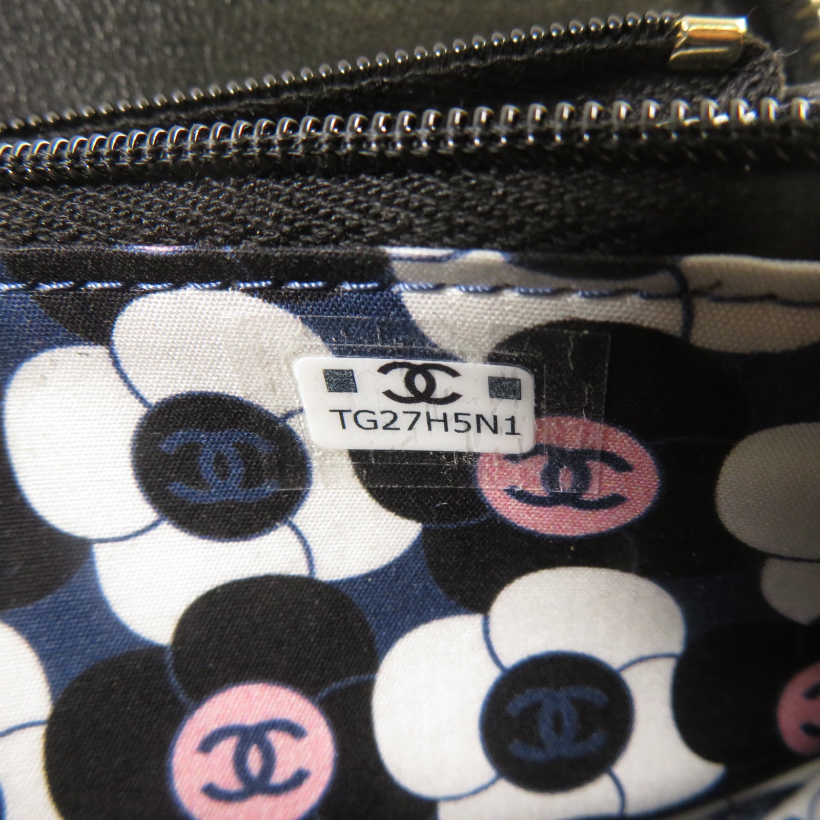 CHANEL 菱格羊皮皮革Zipper Wallet金扣錢包黑色