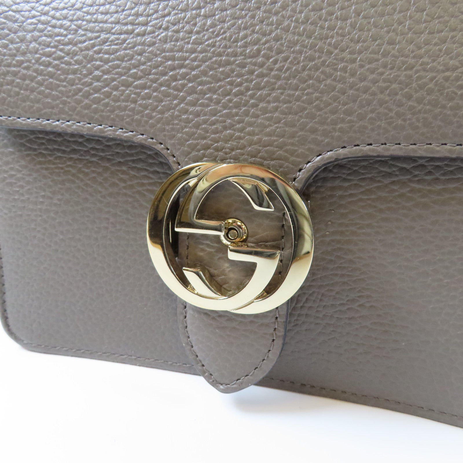 GUCCI 牛皮皮革Chain Shoulder金扣鏈帶肩背袋灰色