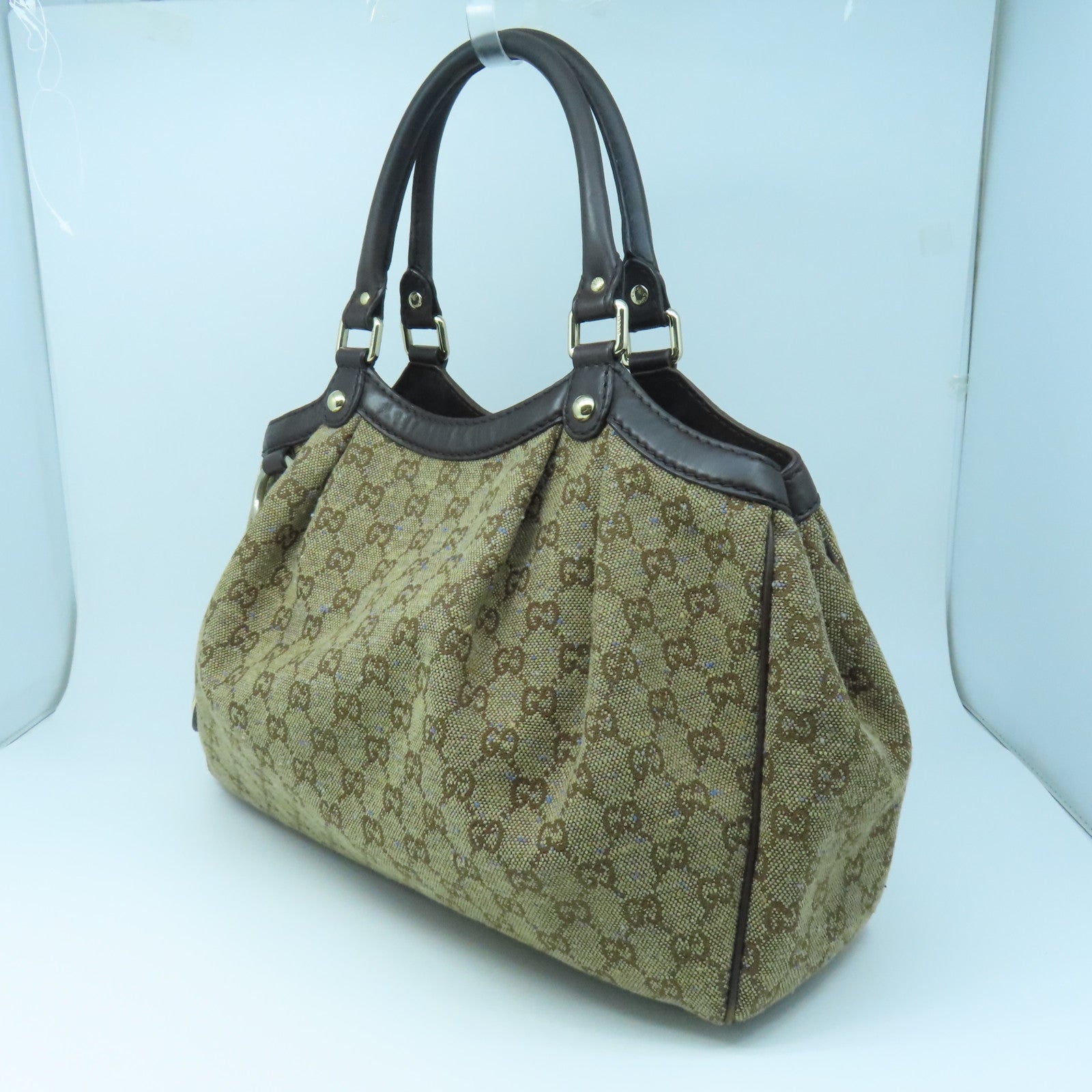 GUCCI canvas Shoulder Bag gold buckle shoulder bag brown