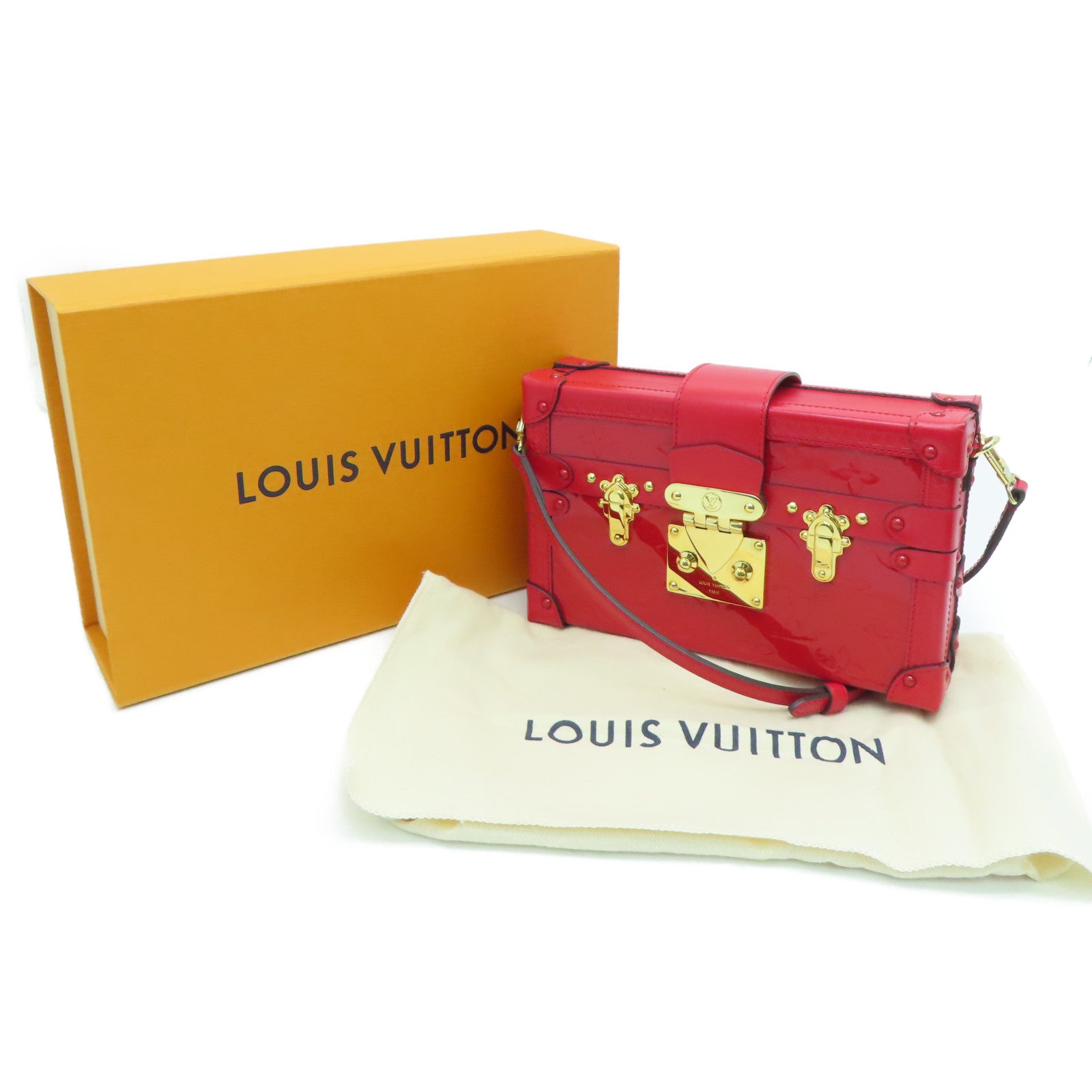 LOUIS VUITTON Monogram Vernis Petite Malle Shoulder Bag Red