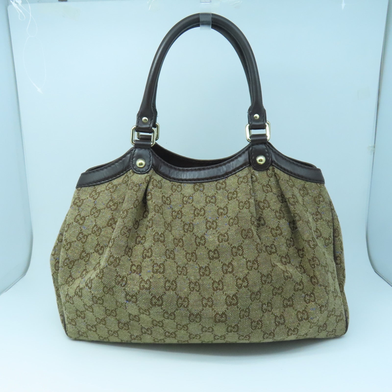 GUCCI canvas Shoulder Bag gold buckle shoulder bag brown