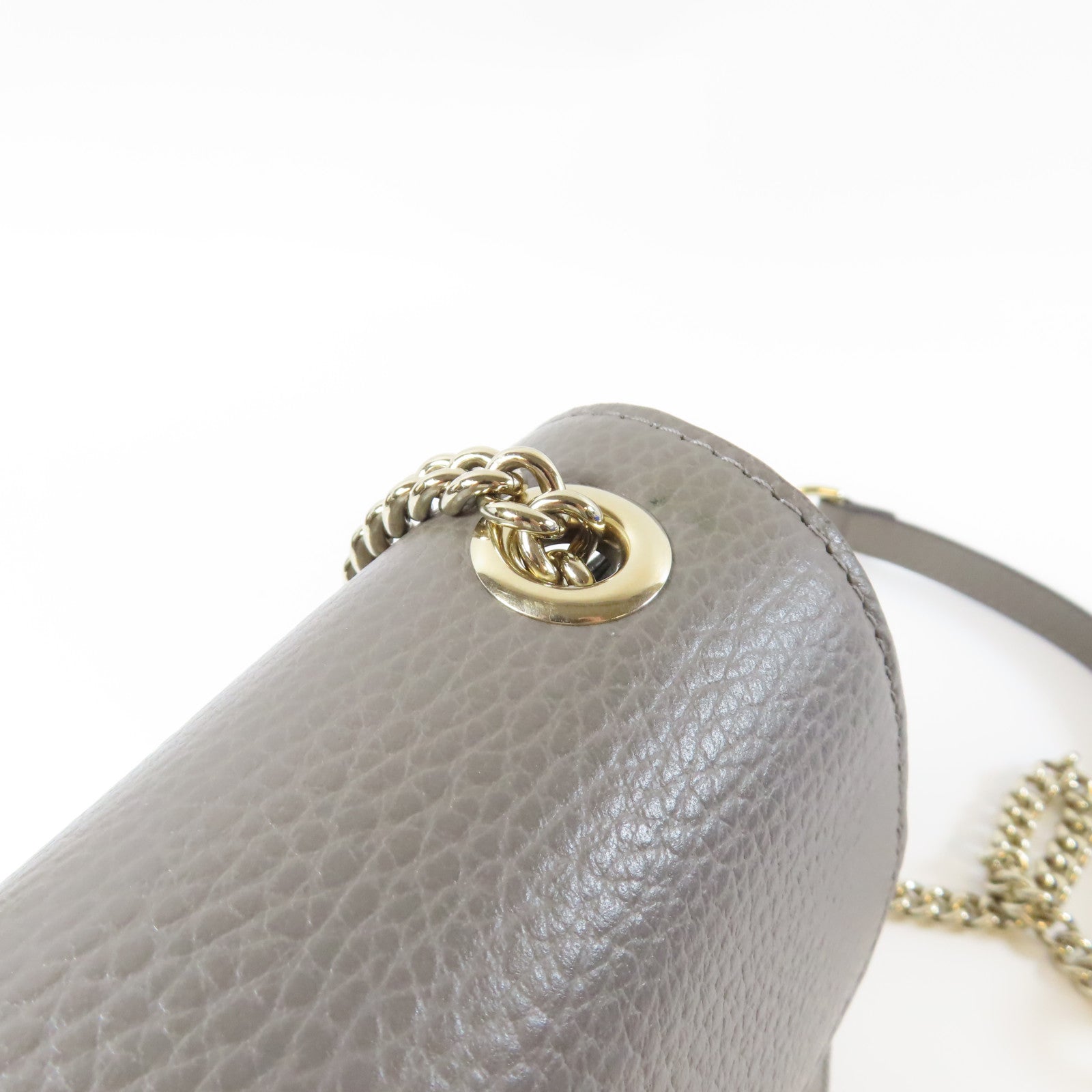 GUCCI 牛皮皮革Chain Shoulder金扣鏈帶肩背袋灰色