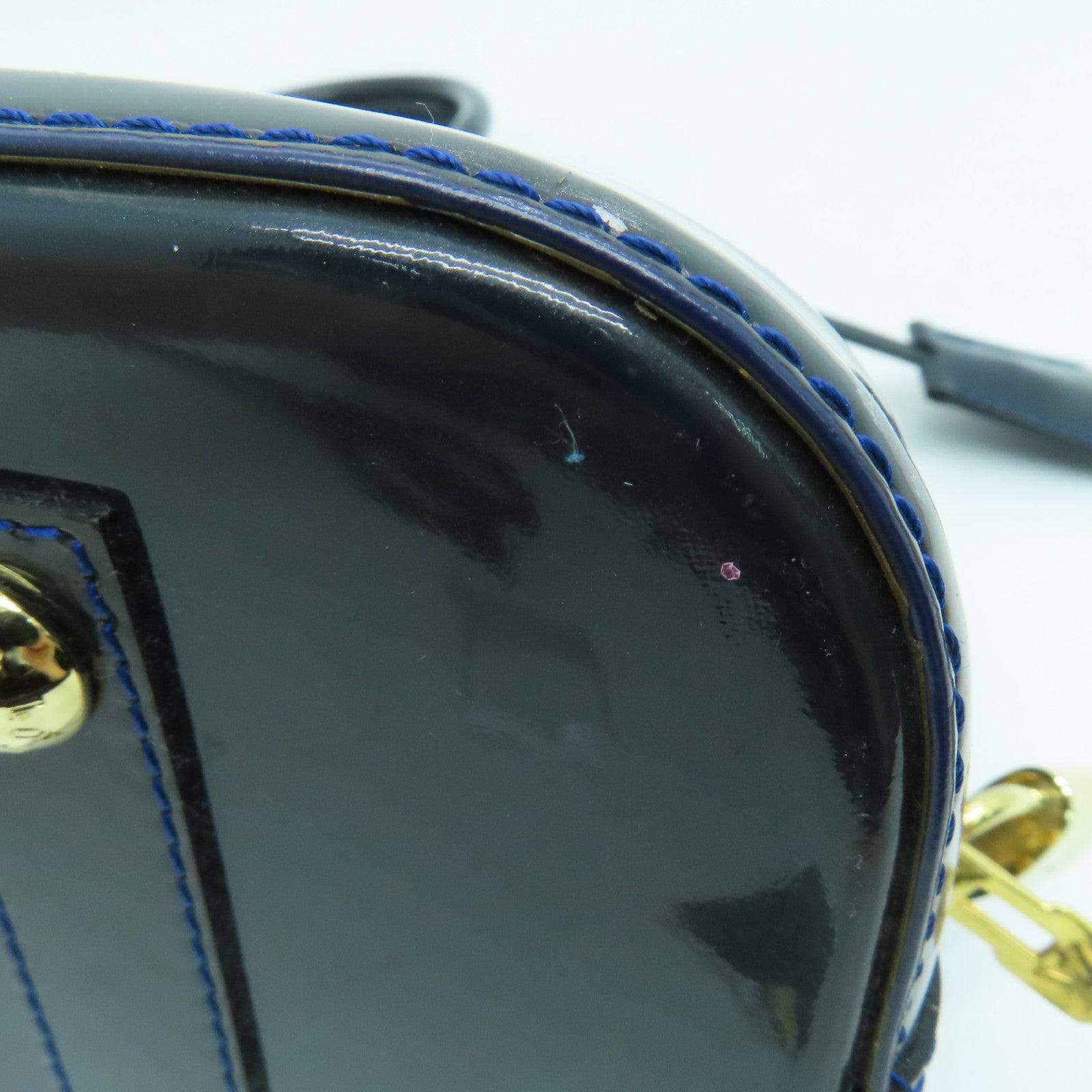 LOUIS VUITTON Monogram Vernis Alma Tote Bag Gold Buckle Blue