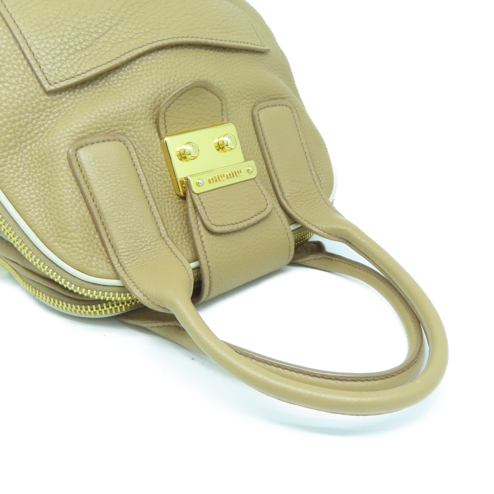 Miu Miu 牛皮皮革2 Way Shoulder金扣手挽肩背兩用袋啡色