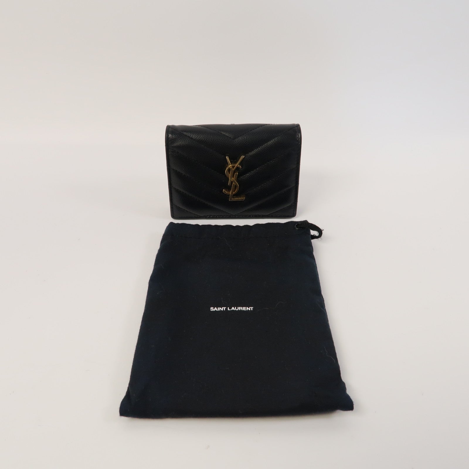 SAINT LAURENT 斜紋牛皮皮革Wallet金扣錢包黑色