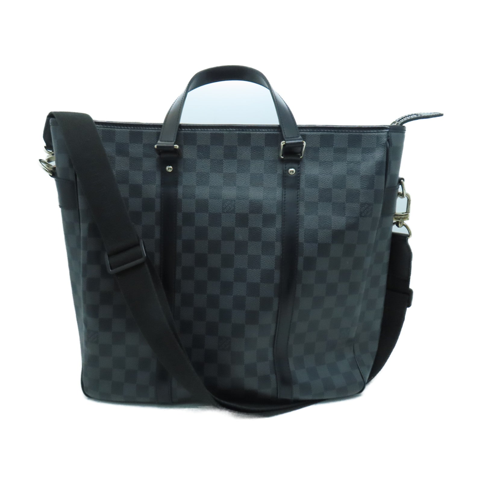 LOUIS VUITTON Damier Graphite Tadao MM銀扣手挽肩背兩用袋黑色/灰色