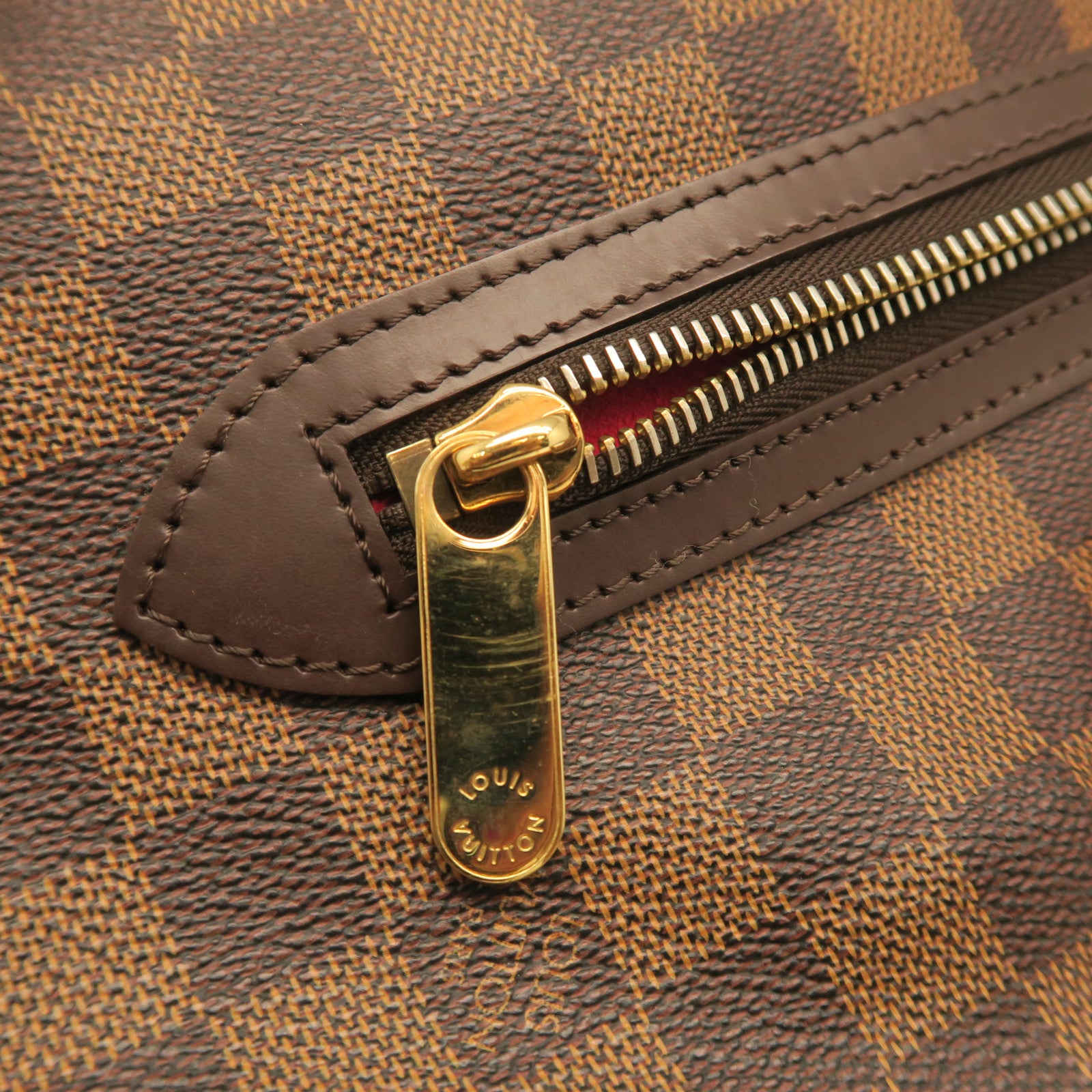 LOUIS VUITTON Damier Saleya GM gold buckle handle bag brown