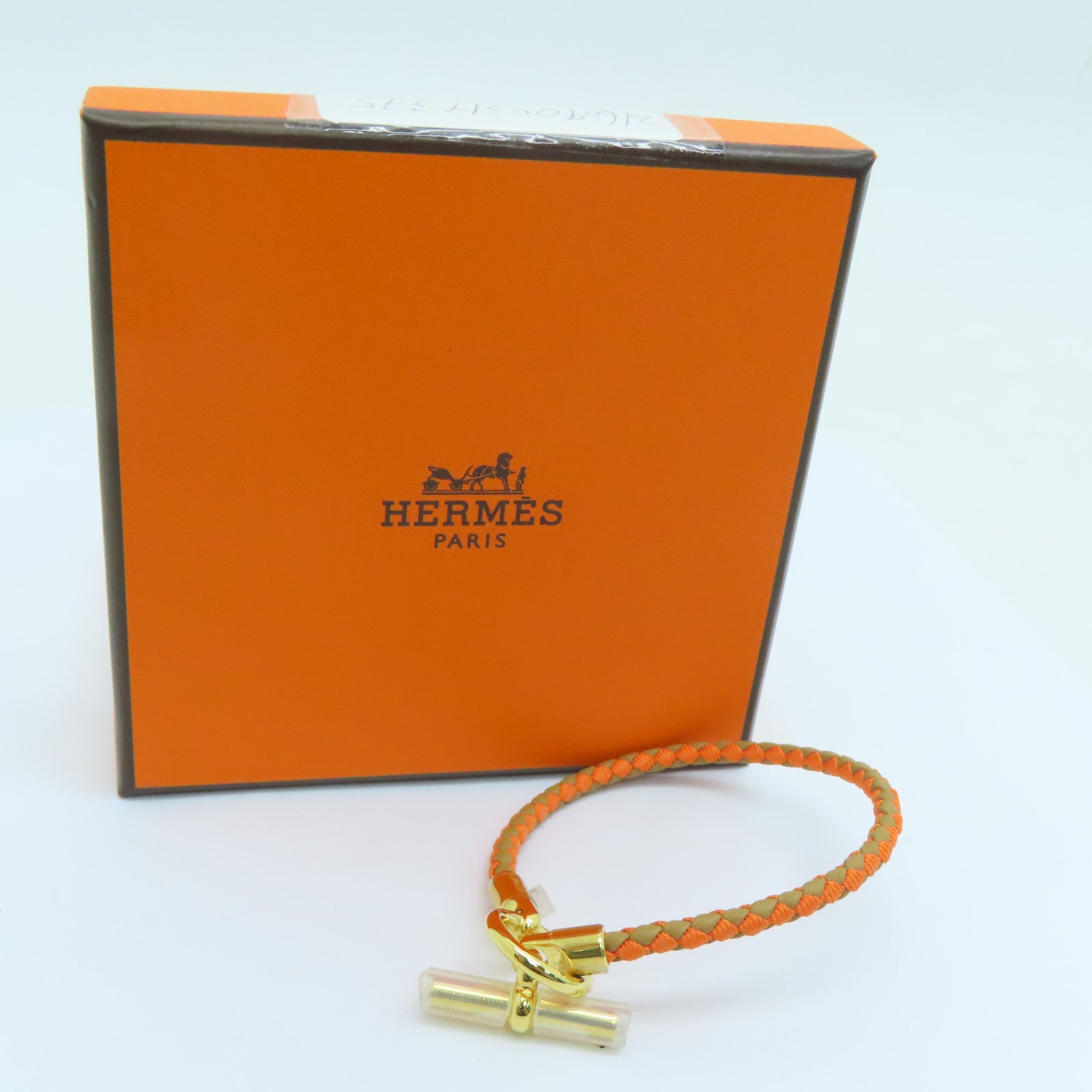 HERMES Swift皮革Glenan Bracelet金扣手帶橙色