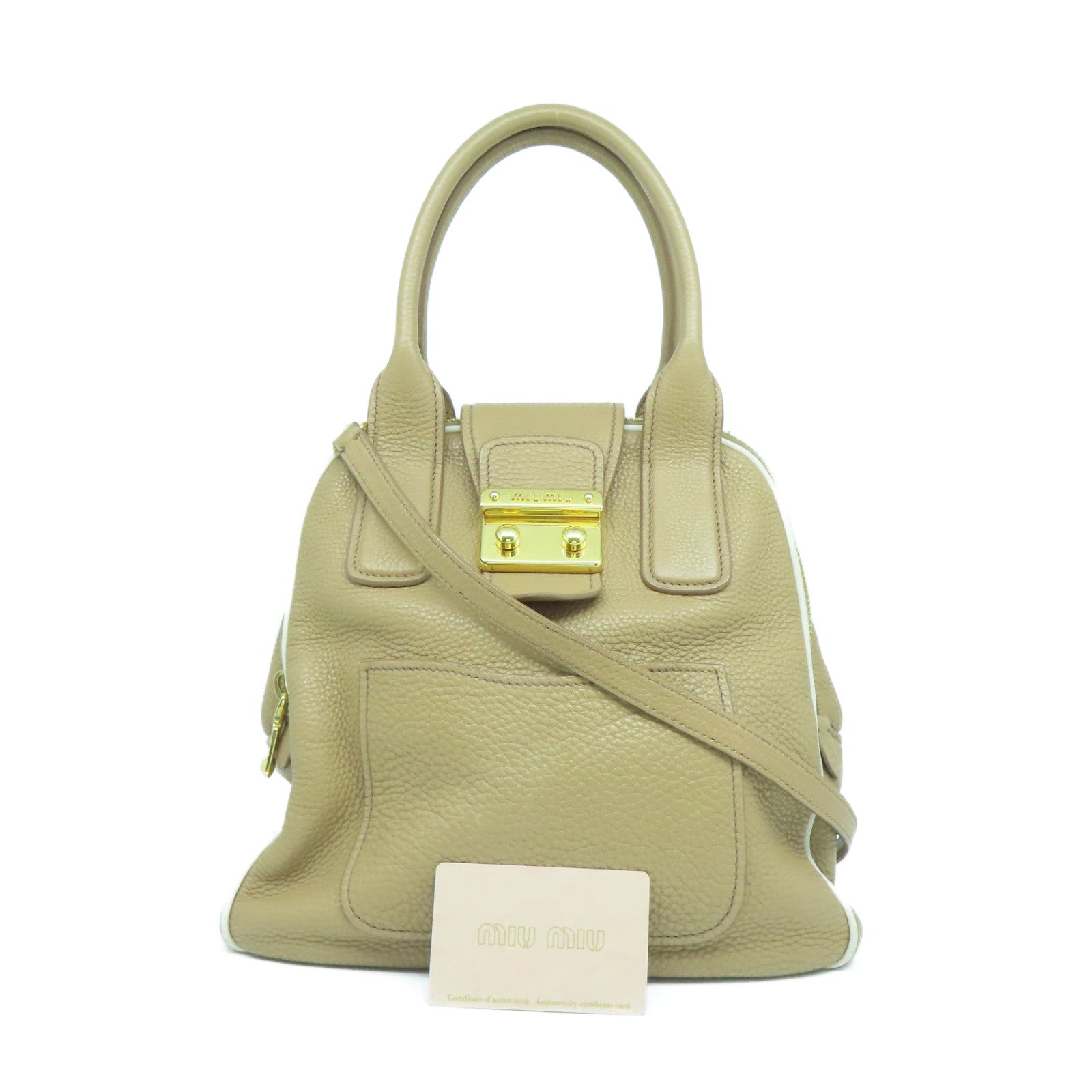 Miu Miu 牛皮皮革2 Way Shoulder金扣手挽肩背兩用袋啡色