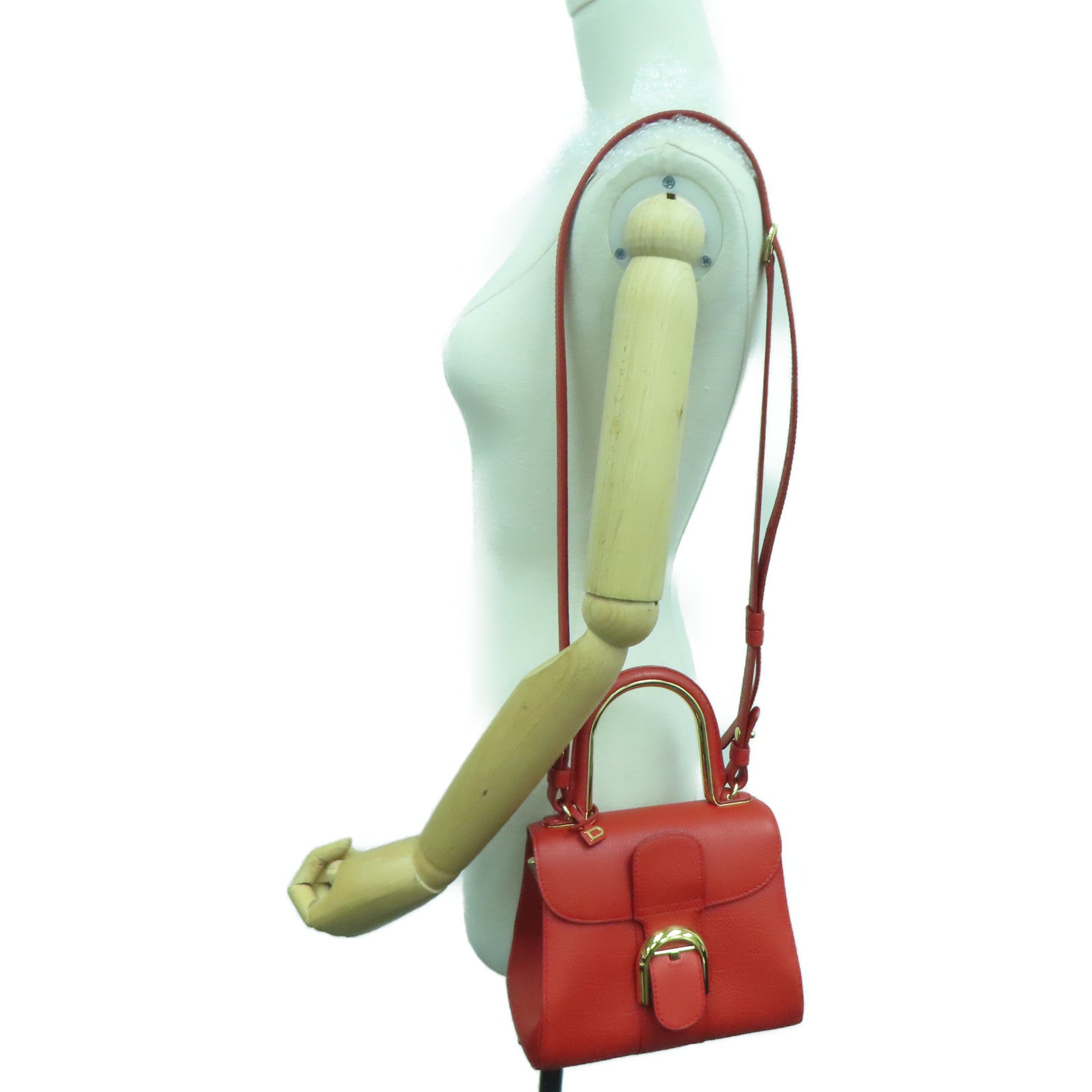 SELECTION [Sharp discount] Cowhide leather Delvaux Brillant Mini gold buckle handle shoulder bag red
