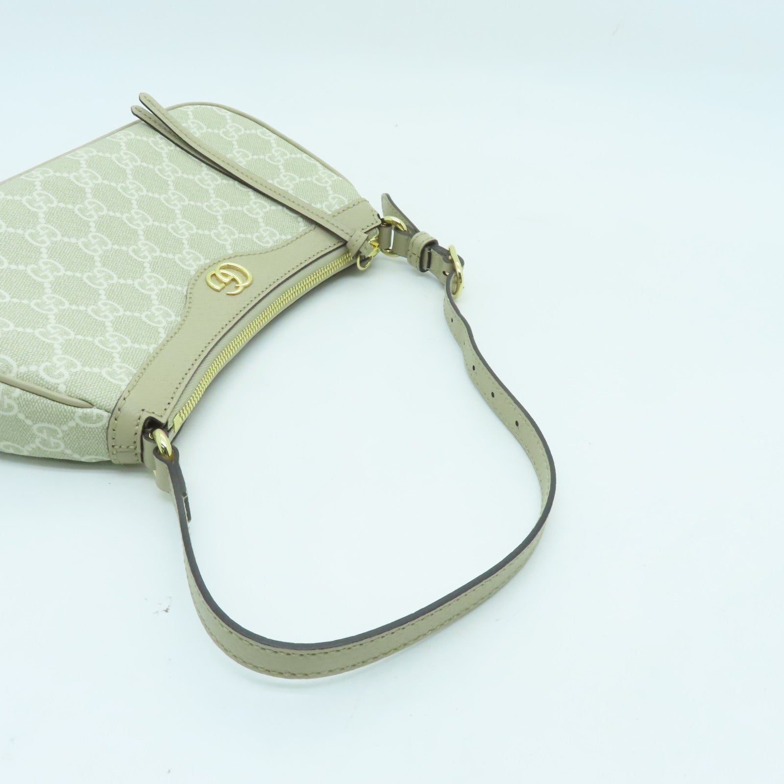 GUCCI 塗層帆布Ophidia Shoulder Bag金扣肩背袋白色