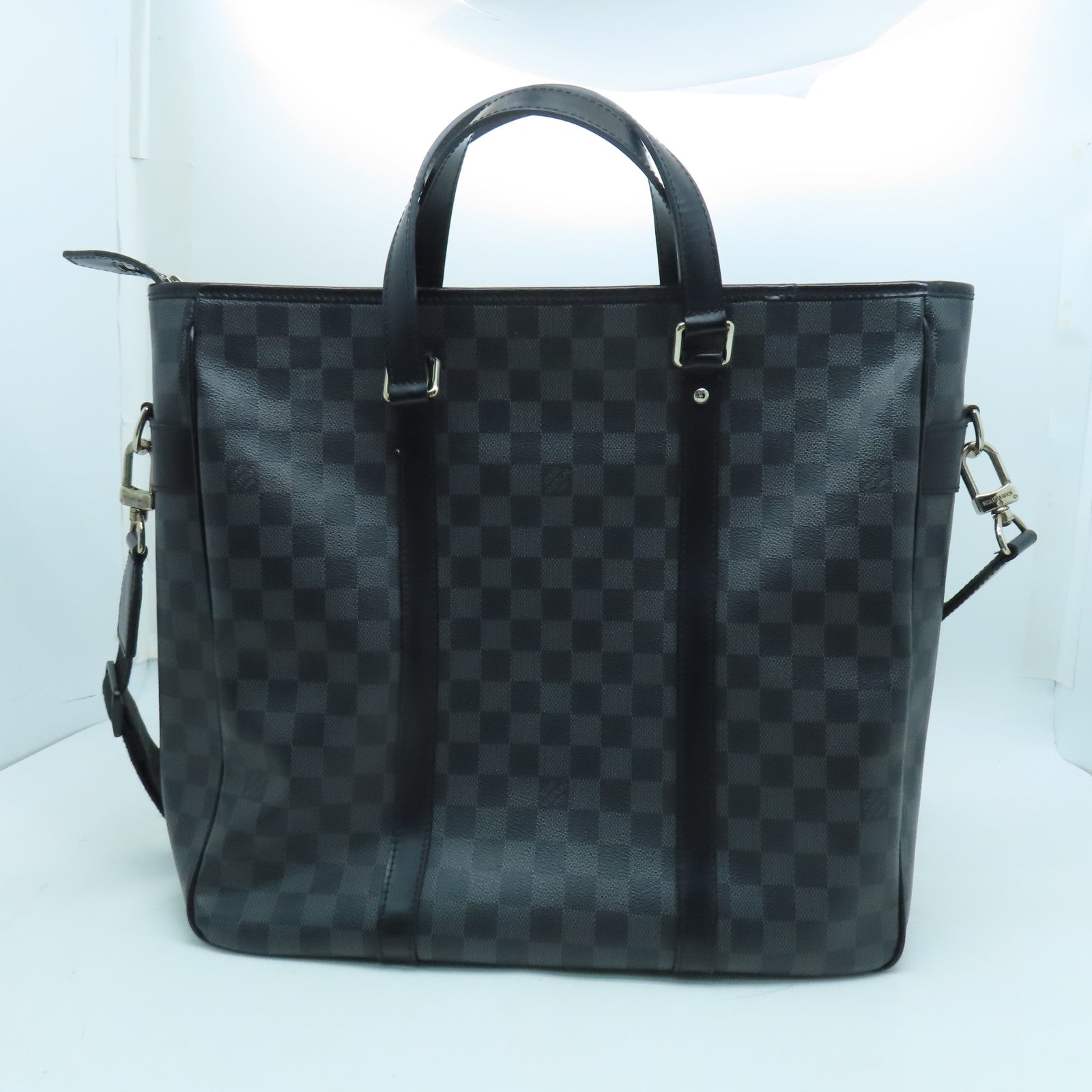 LOUIS VUITTON Damier Graphite Tadao MM銀扣手挽肩背兩用袋黑色/灰色