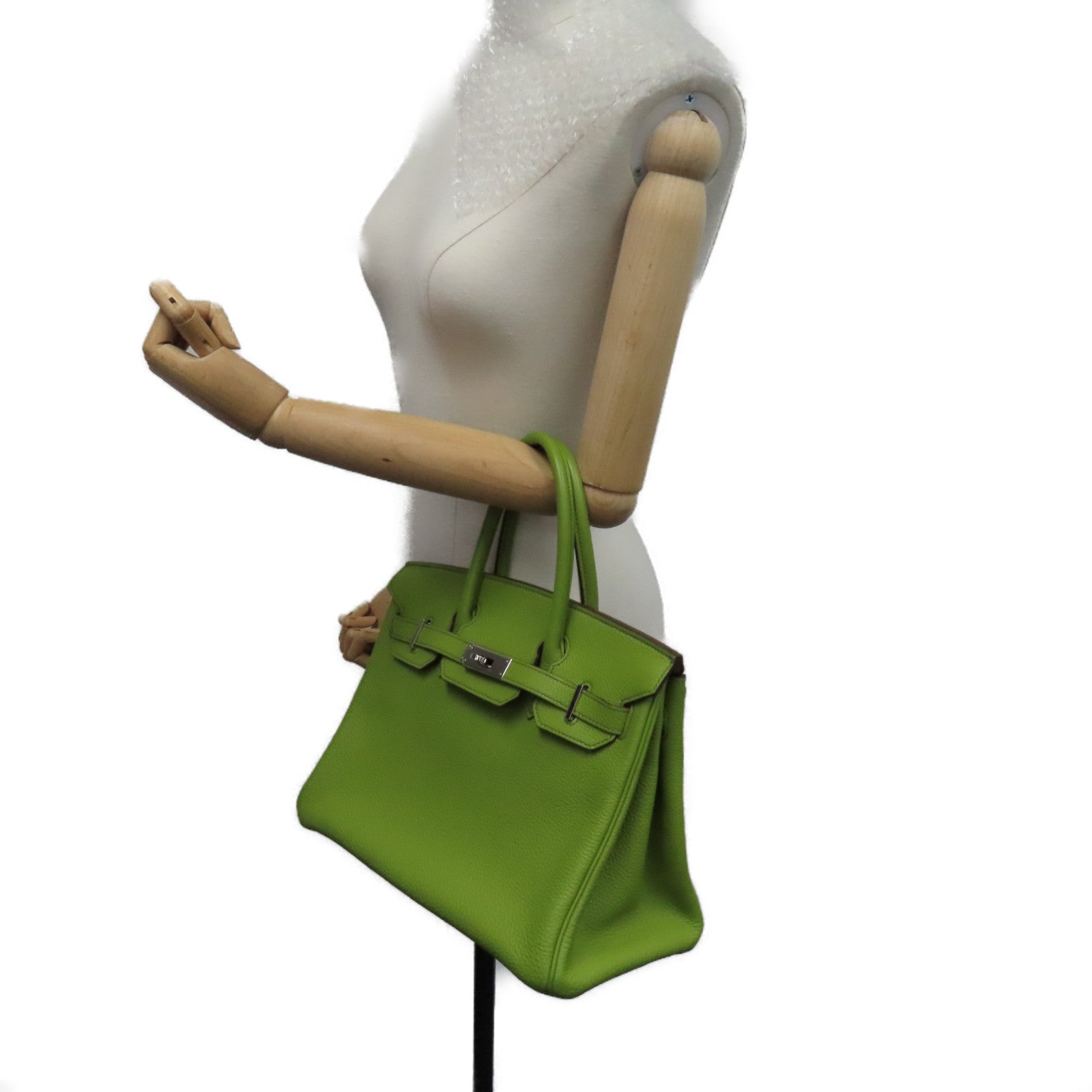 HERMES Clemence皮革Birkin 30銀扣手挽袋Vert Anis/綠色