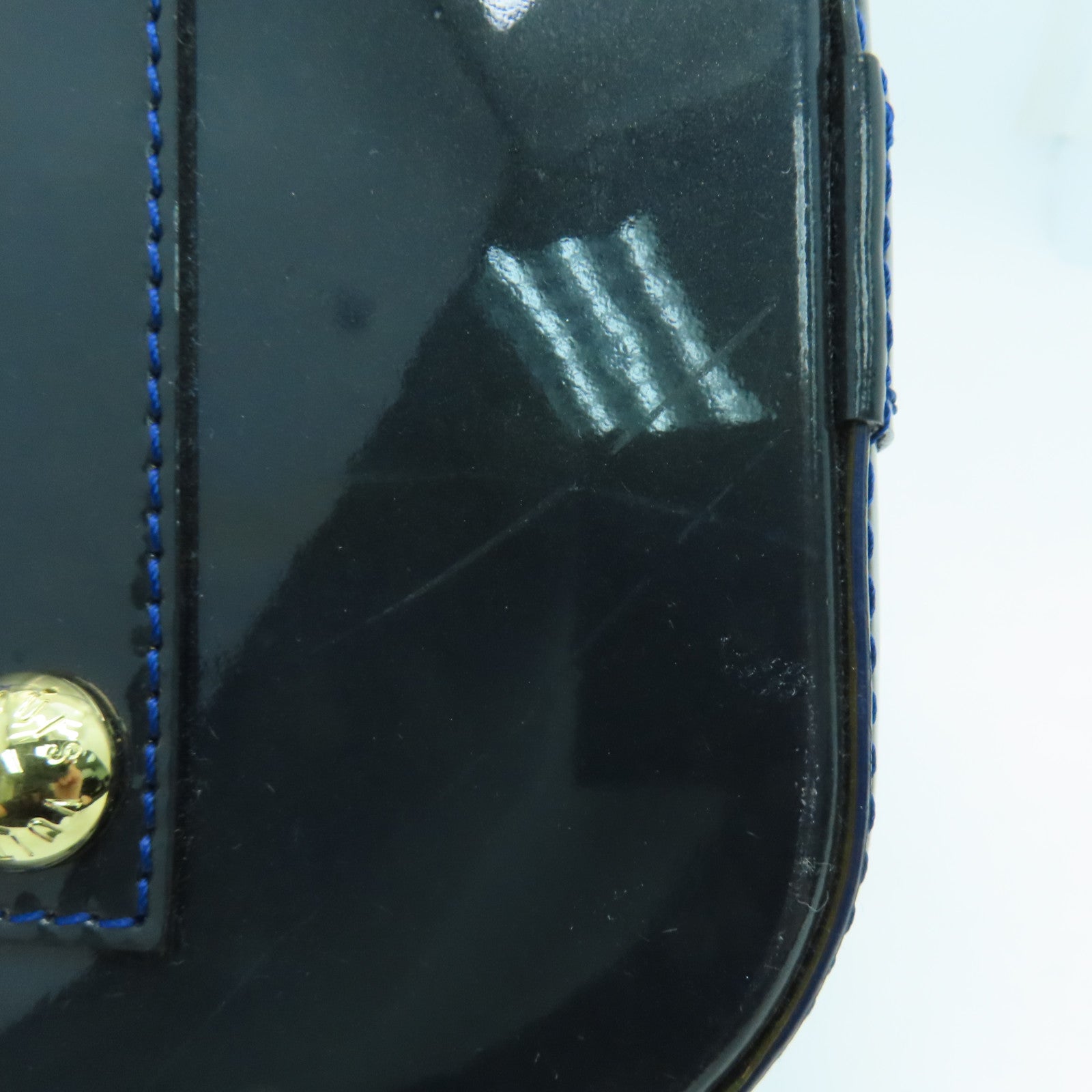 LOUIS VUITTON Monogram Vernis Alma Tote Bag Gold Buckle Blue