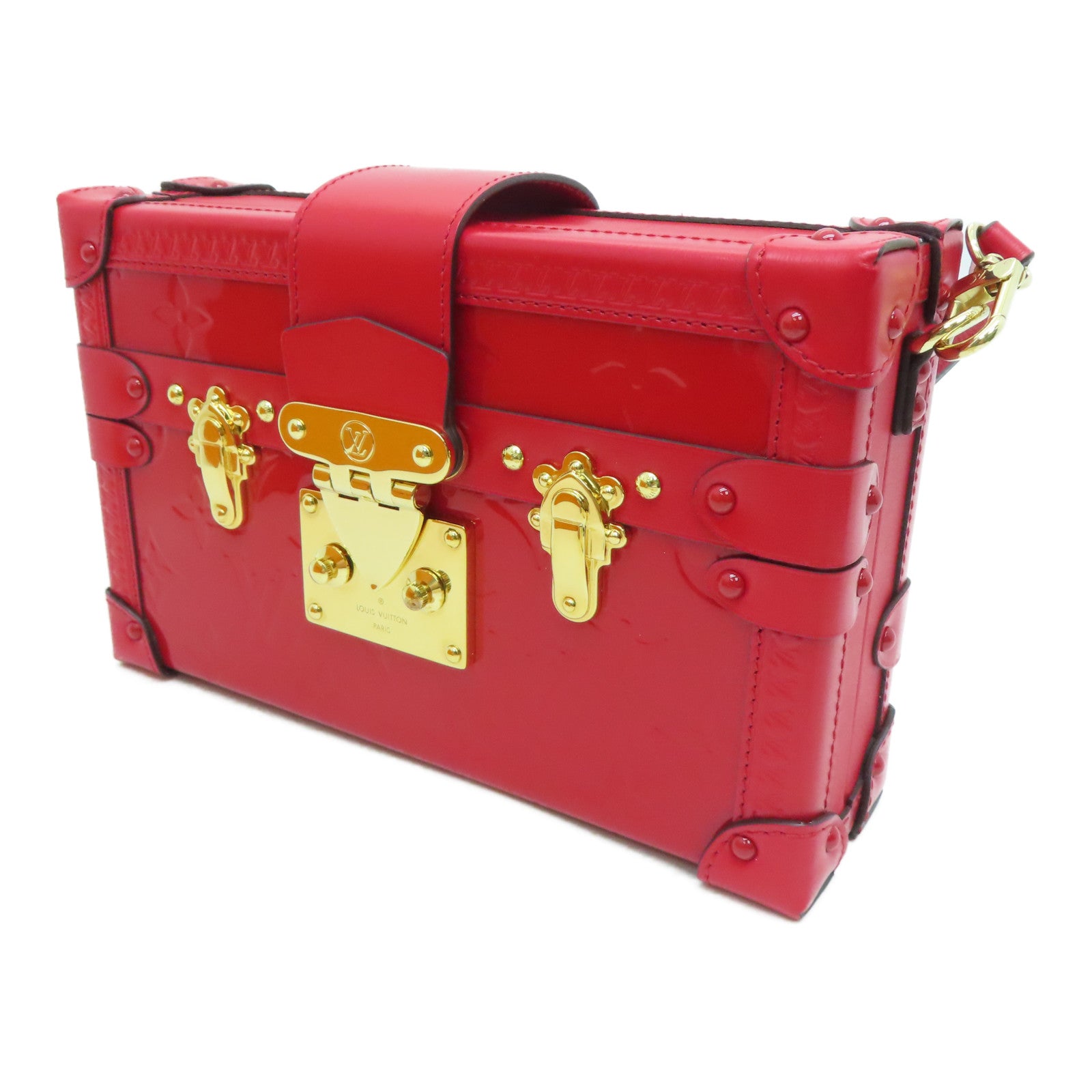 LOUIS VUITTON Monogram Vernis Petite Malle Shoulder Bag Red