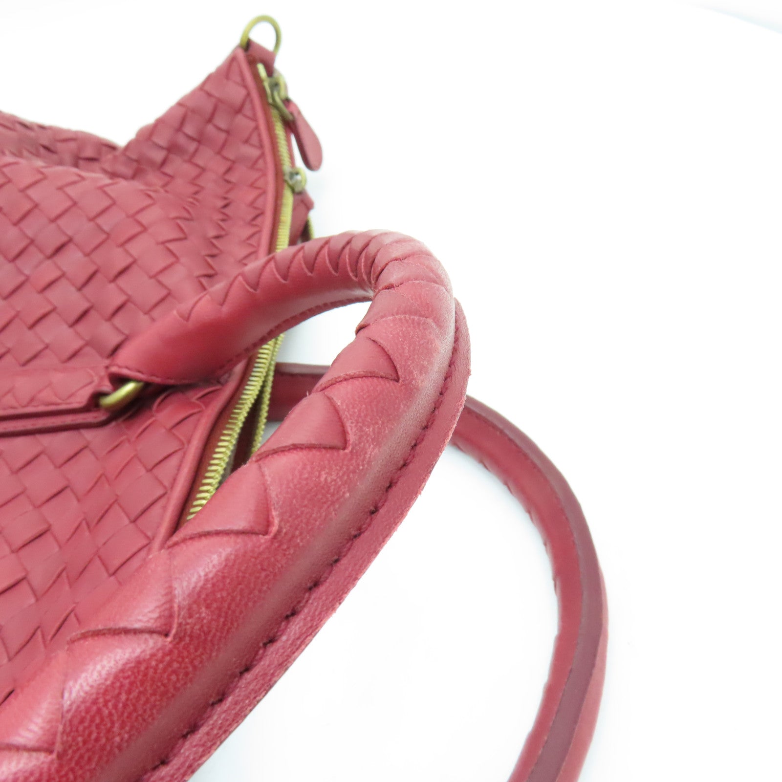 BOTTEGA VENETA 織紋皮革2way Shoulder Bag金扣手挽肩背兩用袋紅色