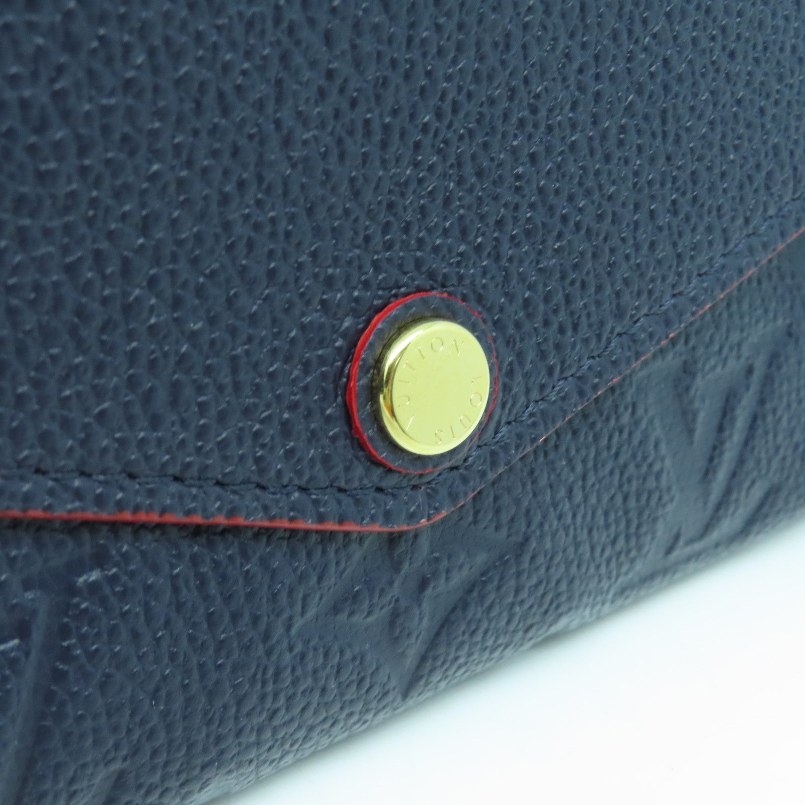 LOUIS VUITTON Monogram Empreinte Sarah gold buckle long wallet dark blue