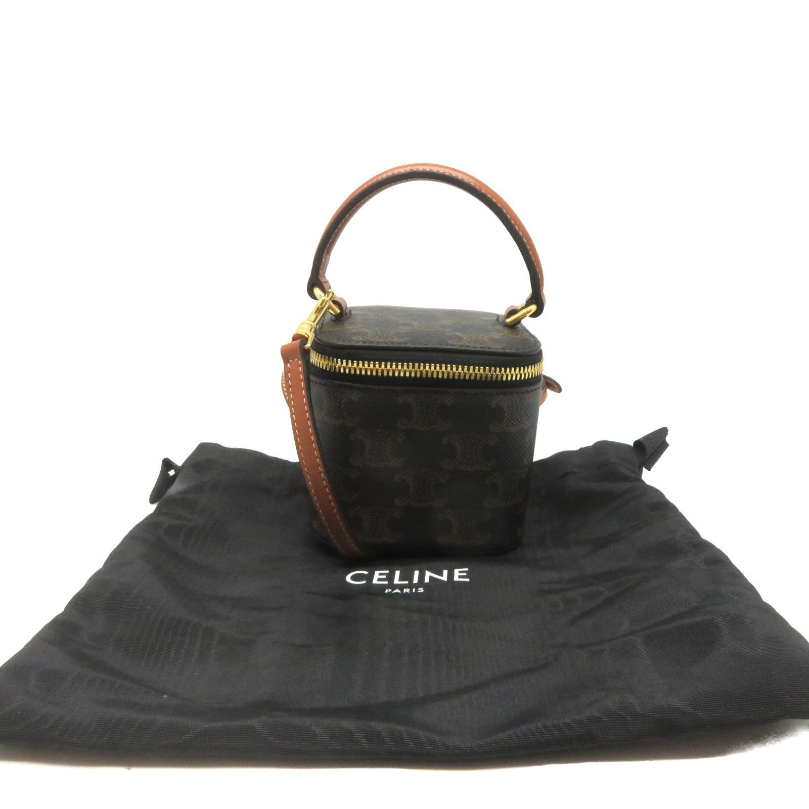 CELINE 塗層帆布Vanity Case 2Way Shoulder Bag金扣手挽肩背兩用袋啡色