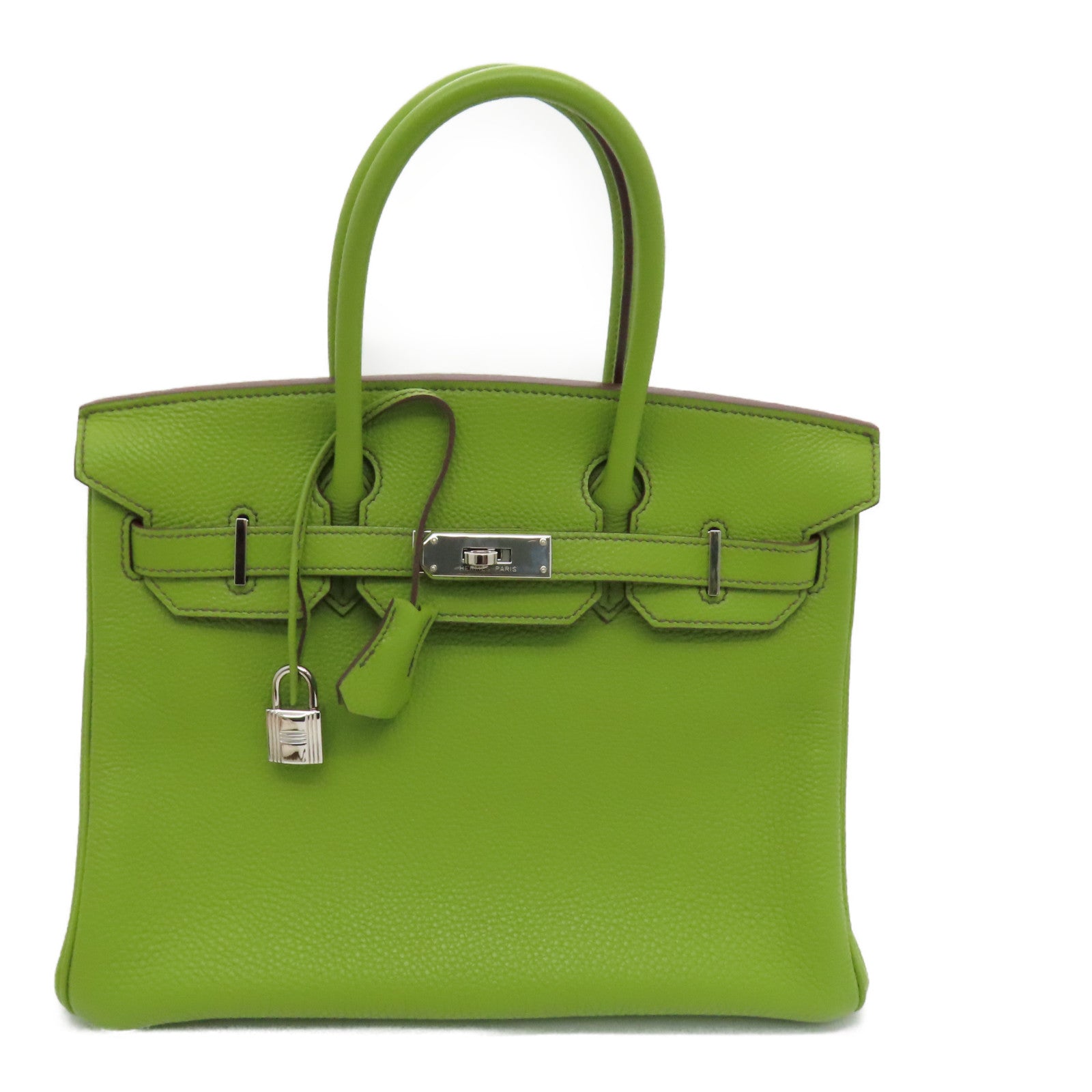 HERMES Clemence皮革Birkin 30銀扣手挽袋Vert Anis/綠色