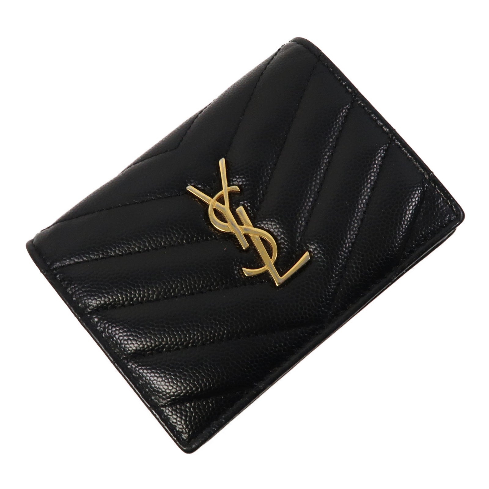 SAINT LAURENT 斜紋牛皮皮革Wallet金扣錢包黑色