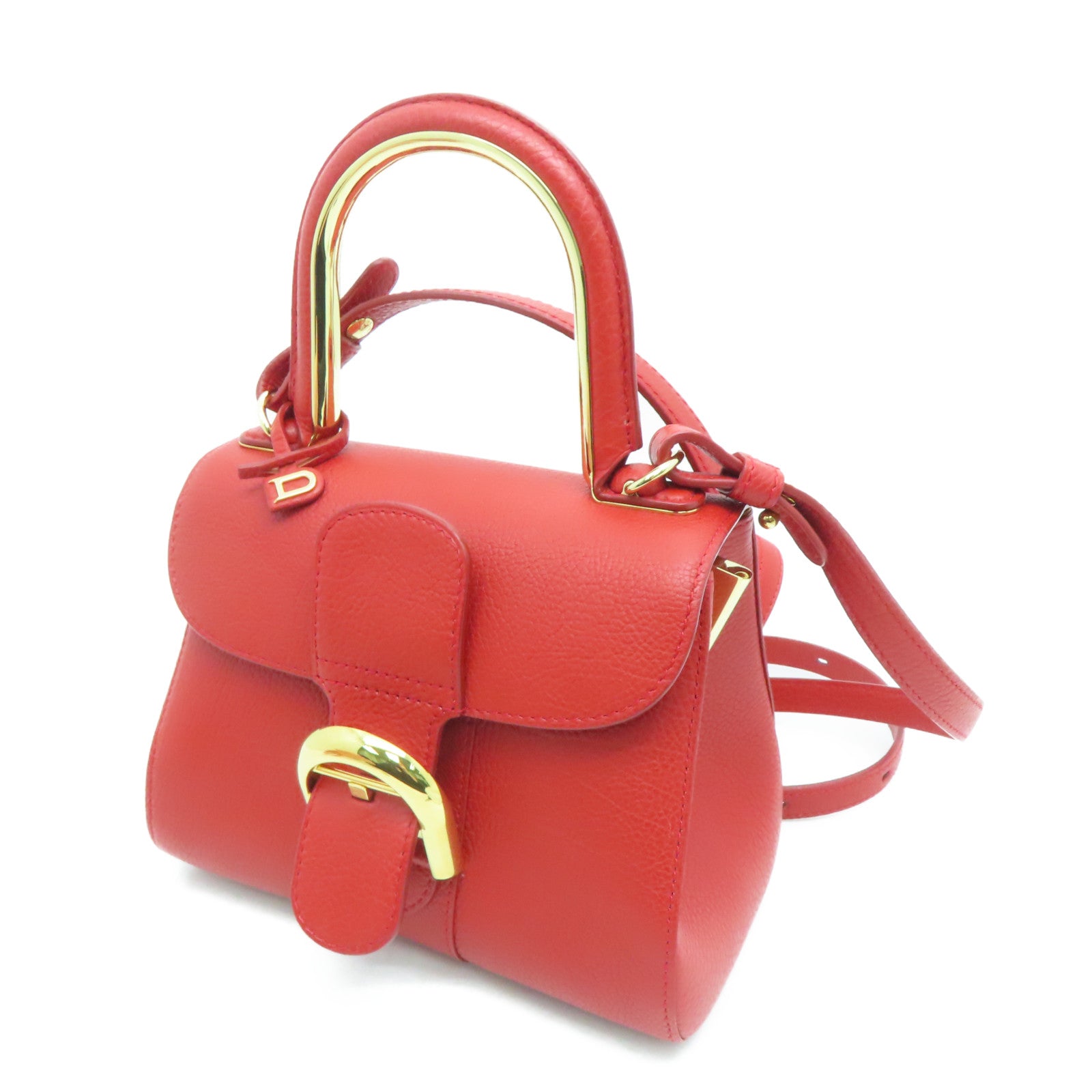 SELECTION [Sharp discount] Cowhide leather Delvaux Brillant Mini gold buckle handle shoulder bag red