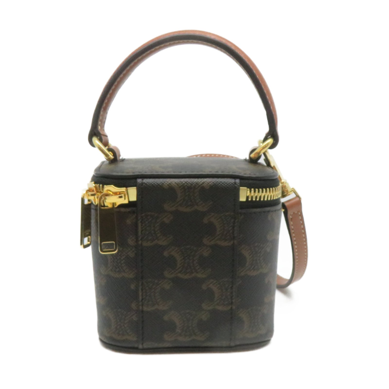 CELINE 塗層帆布Vanity Case 2Way Shoulder Bag金扣手挽肩背兩用袋啡色
