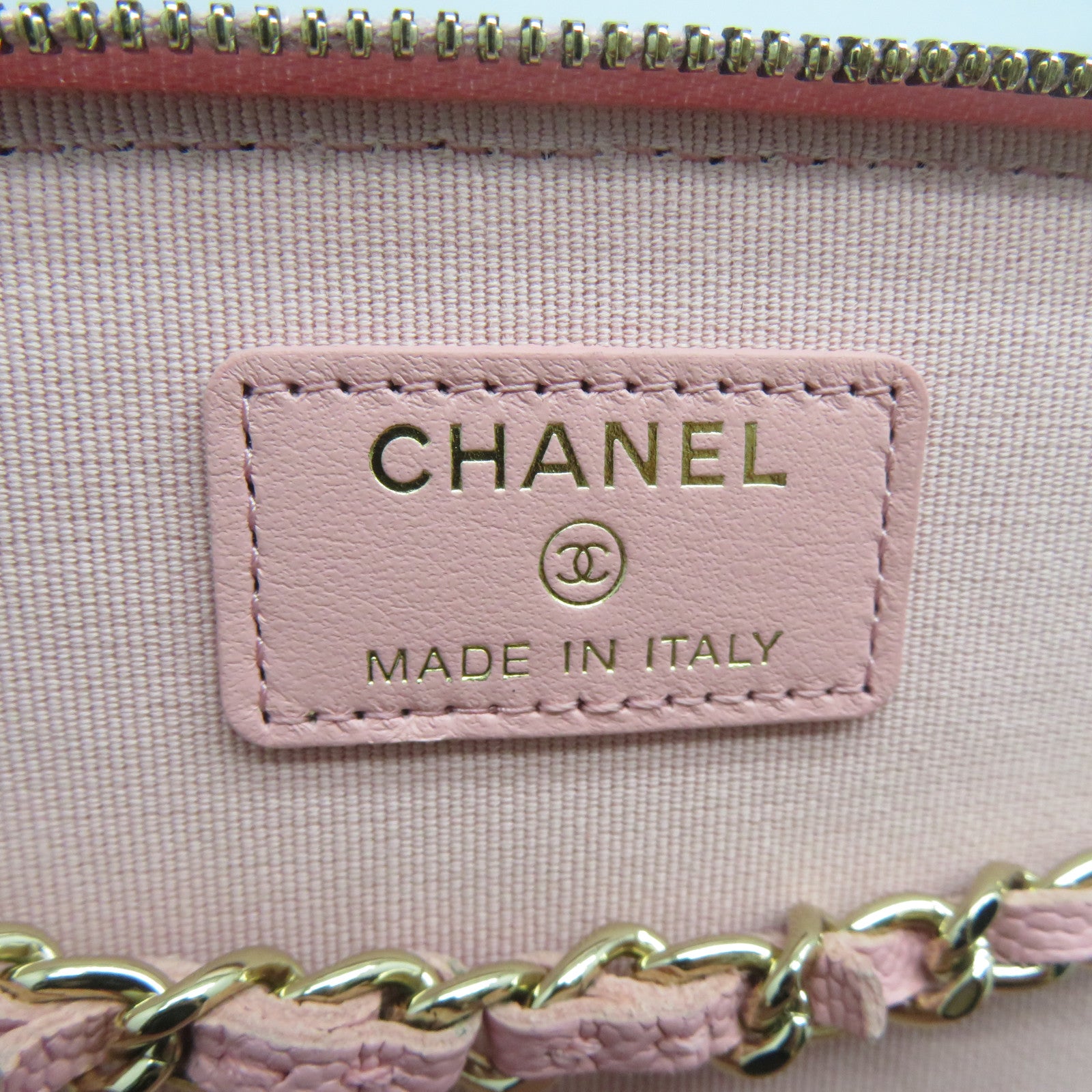 CHANEL 菱格羊皮皮革Small Vanity Case金扣鏈帶肩背袋粉紅色