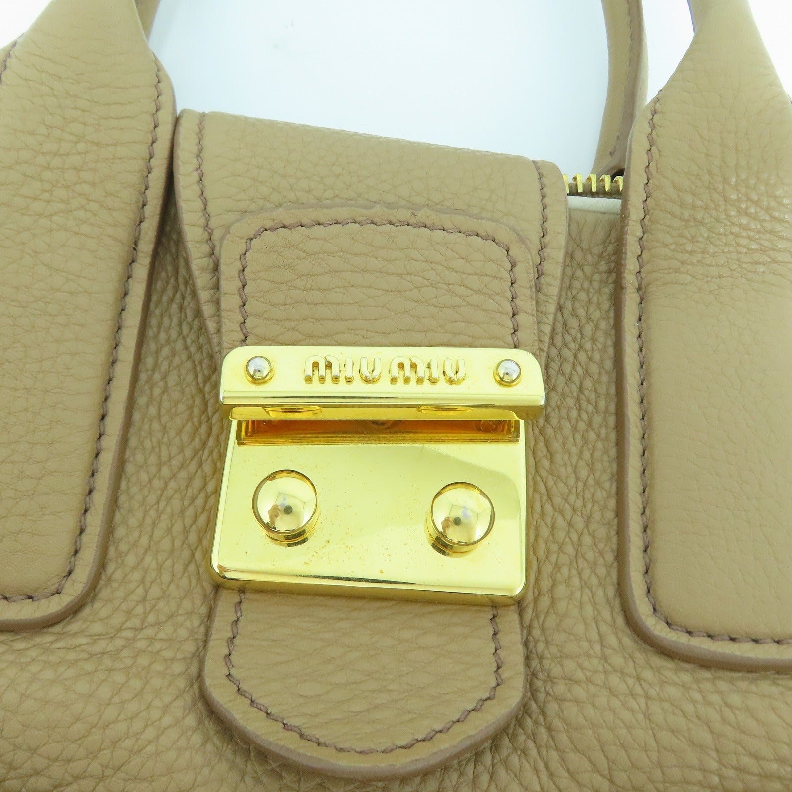 Miu Miu 牛皮皮革2 Way Shoulder金扣手挽肩背兩用袋啡色