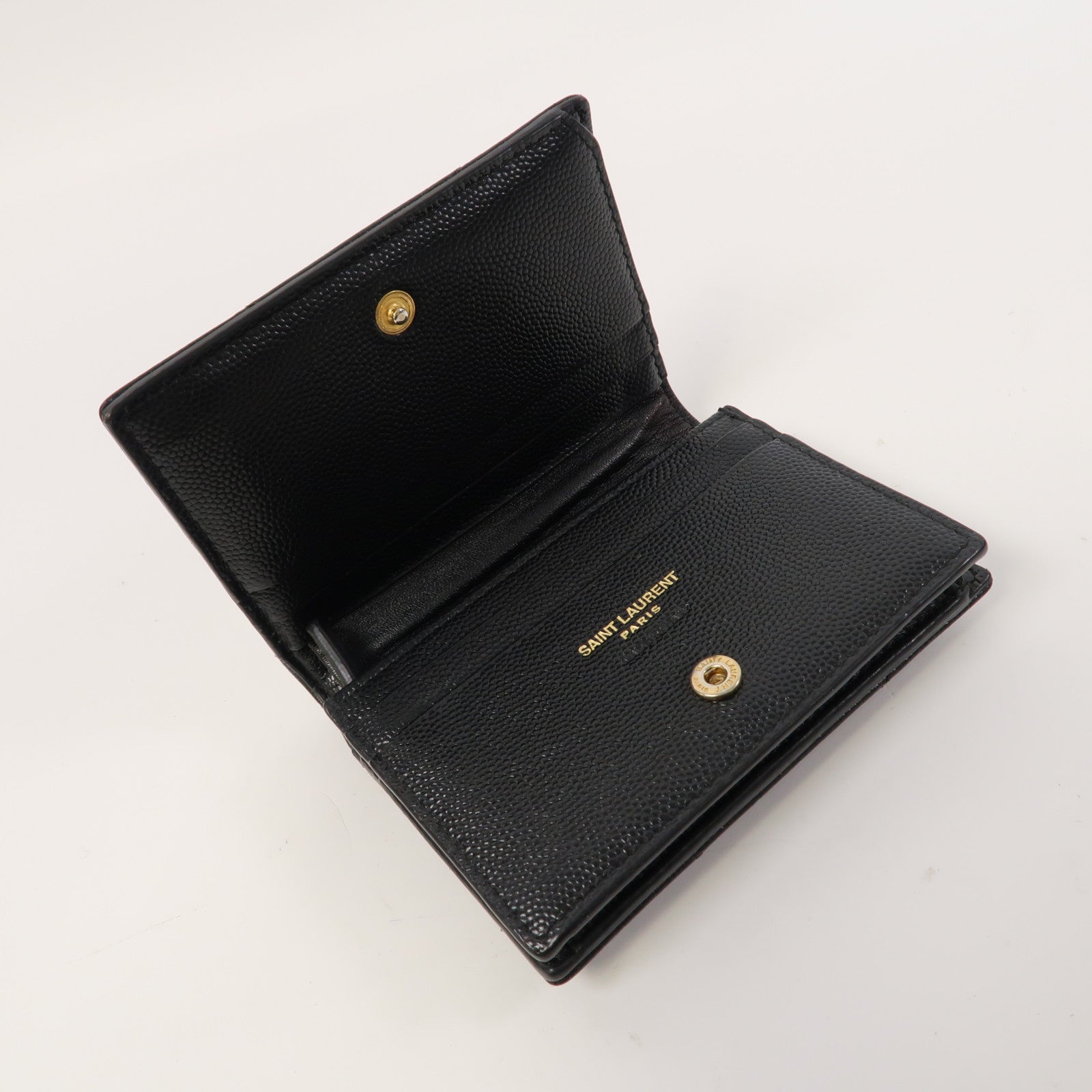SAINT LAURENT 斜紋牛皮皮革Wallet金扣錢包黑色