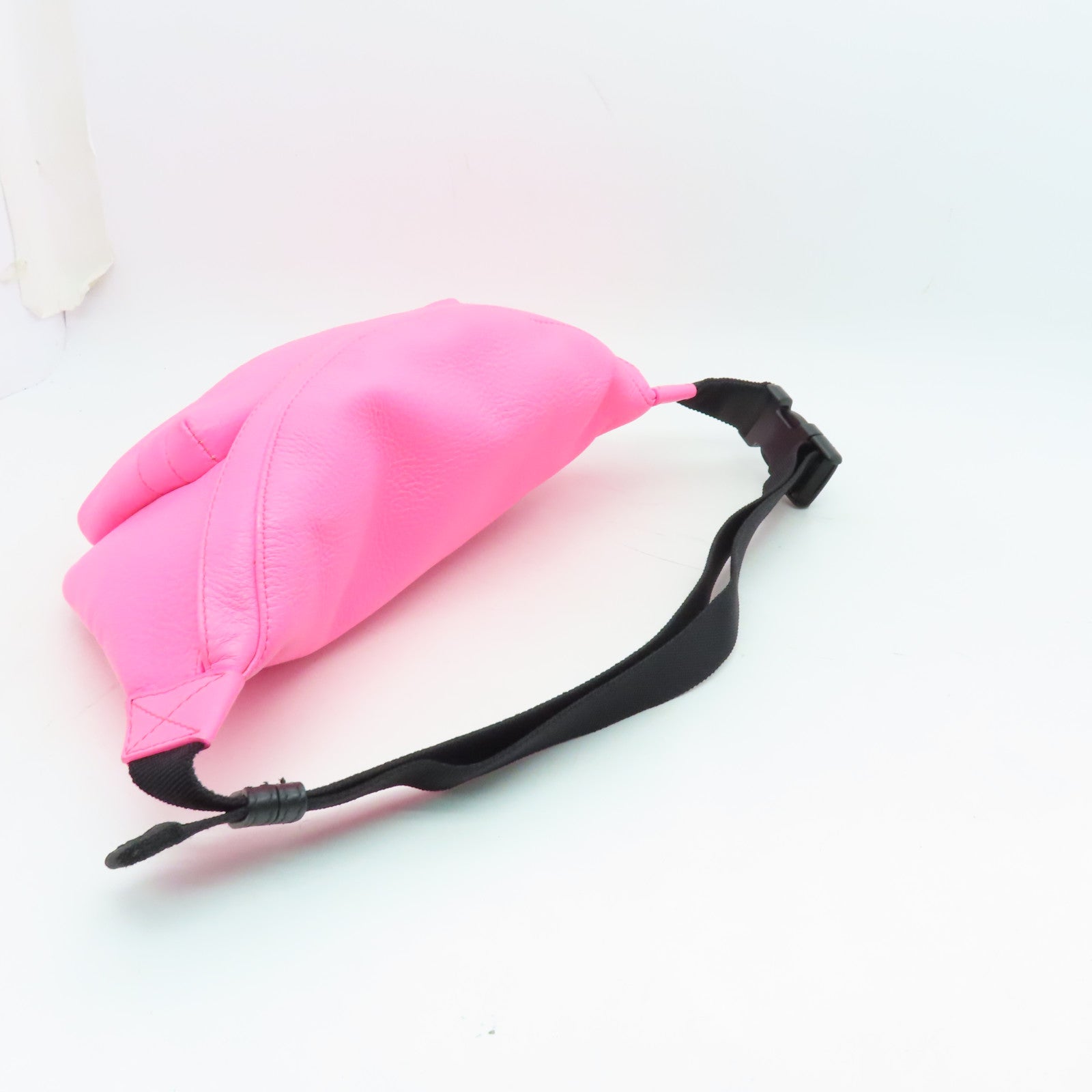 BALENCIAGA Leather Waist Bag Silver Buckle Pink