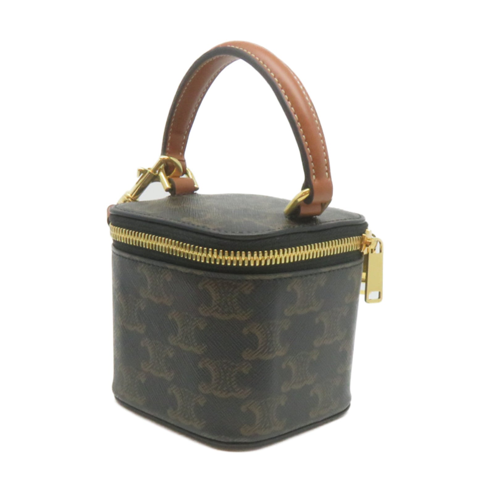 CELINE 塗層帆布Vanity Case 2Way Shoulder Bag金扣手挽肩背兩用袋啡色