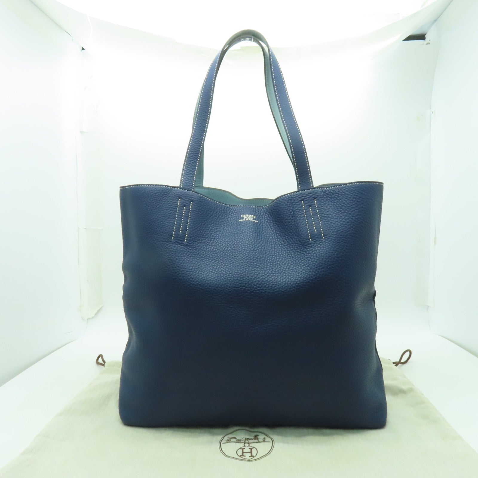HERMES Clemence皮革Double Sens手挽袋深藍色