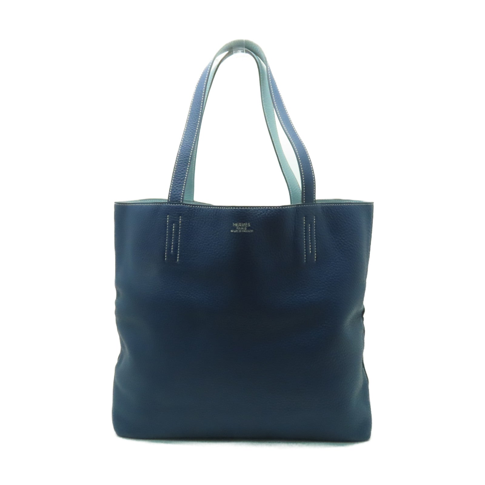 HERMES Clemence皮革Double Sens手挽袋深藍色
