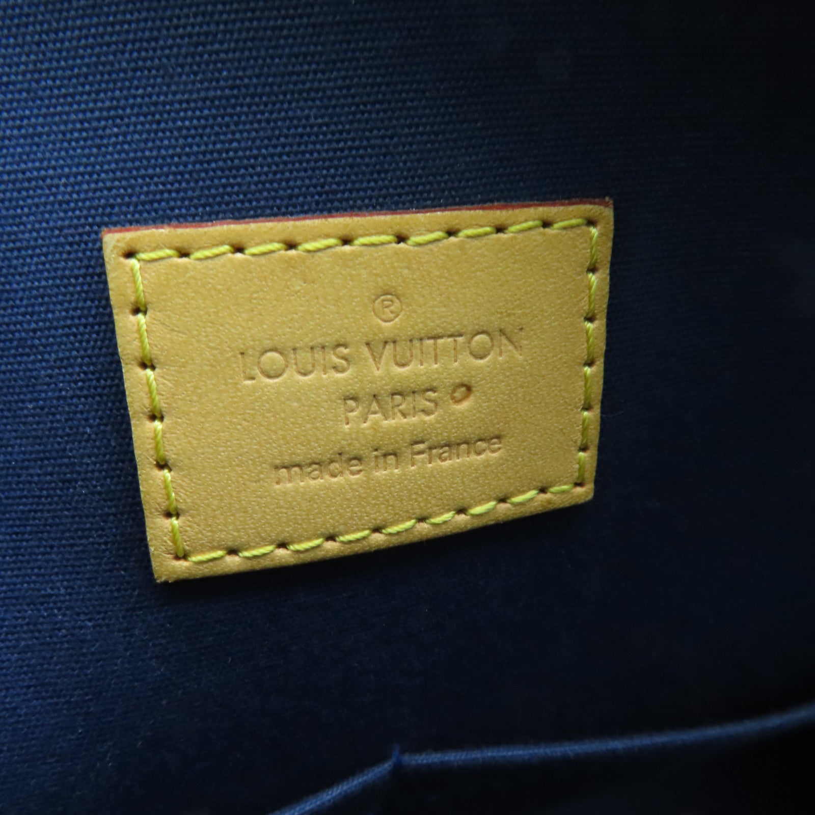 LOUIS VUITTON Monogram Vernis Alma Tote Bag Gold Buckle Blue