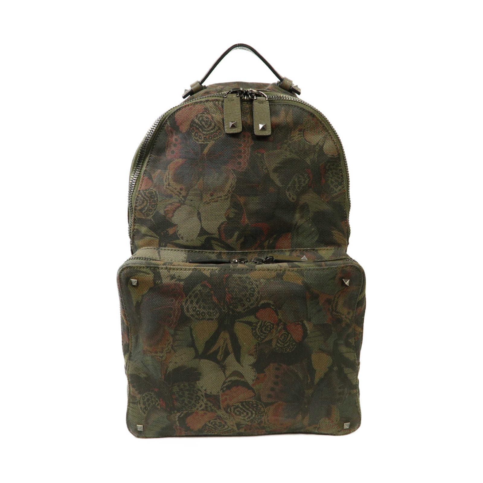 Valentino 帆布Backpack銀扣背包卡其色