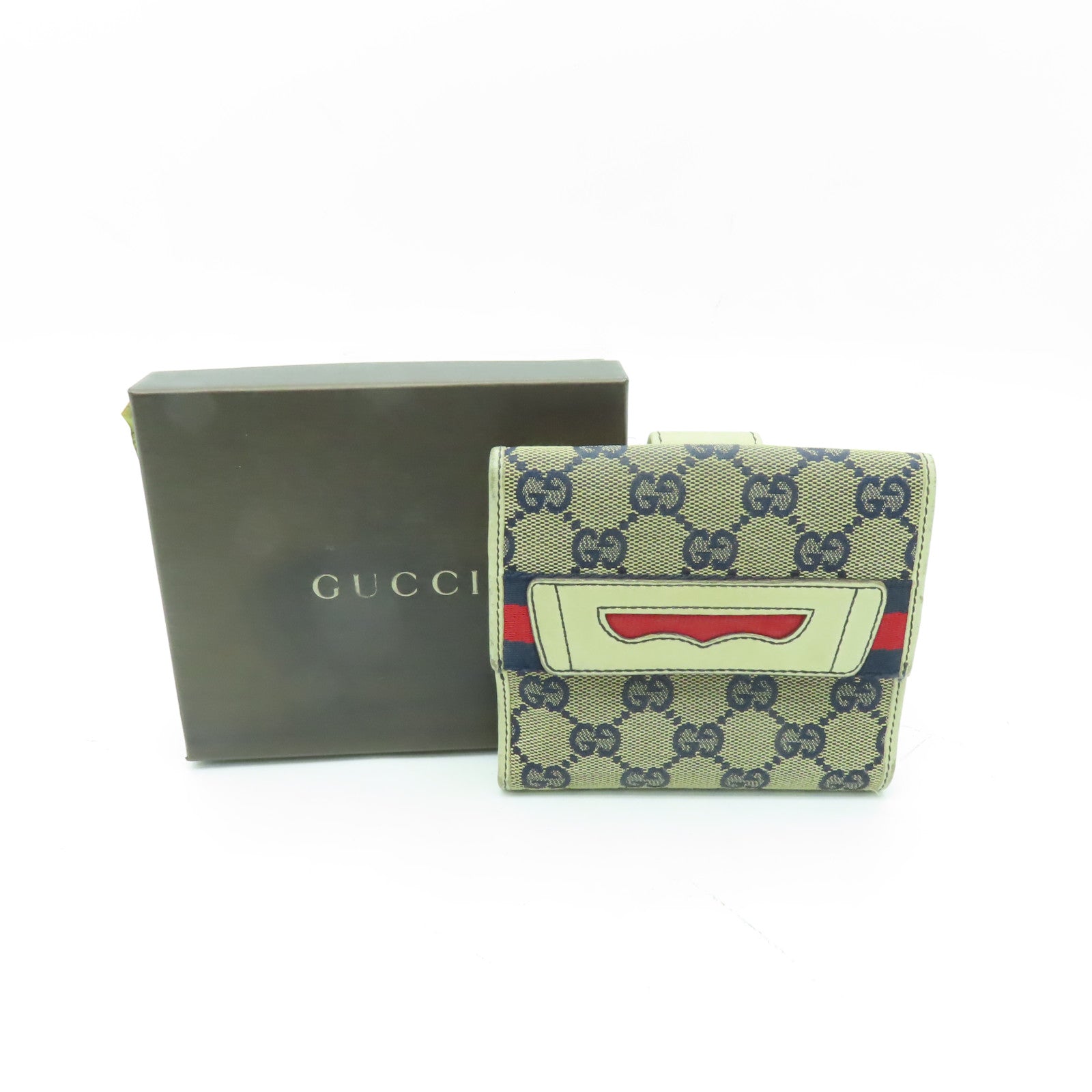GUCCI 帆布/皮革Wallet金扣錢包白色/藍色