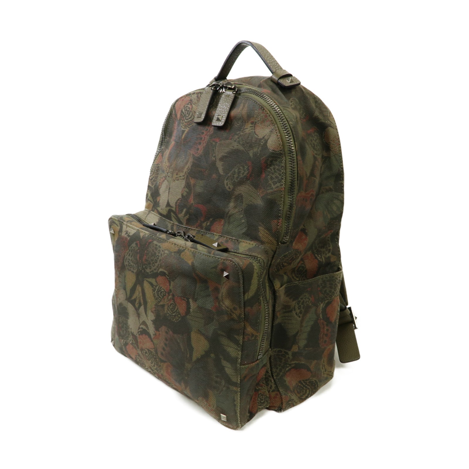 Valentino 帆布Backpack銀扣背包卡其色