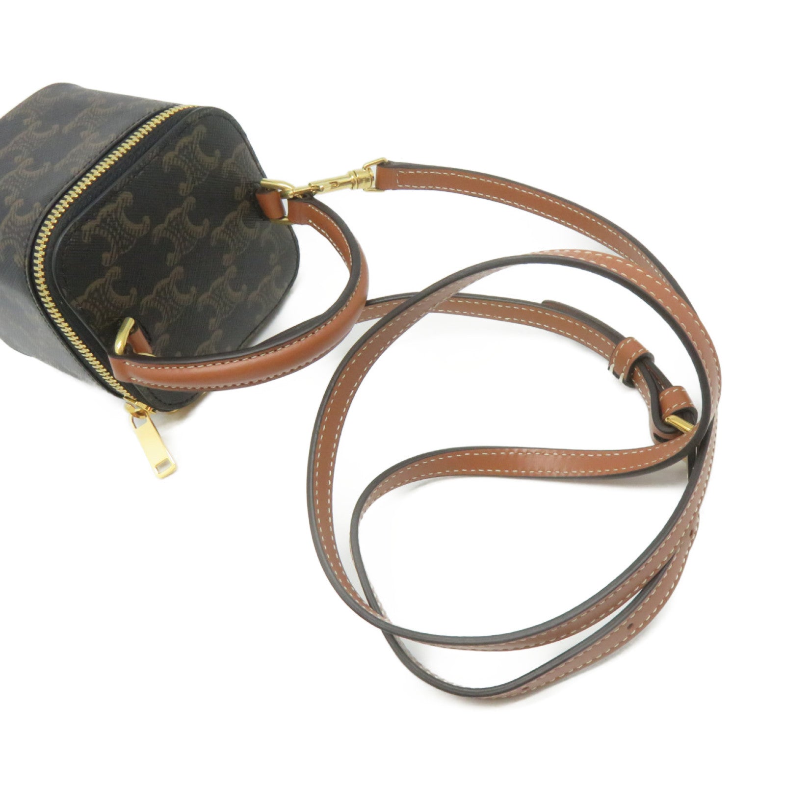 CELINE 塗層帆布Vanity Case 2Way Shoulder Bag金扣手挽肩背兩用袋啡色