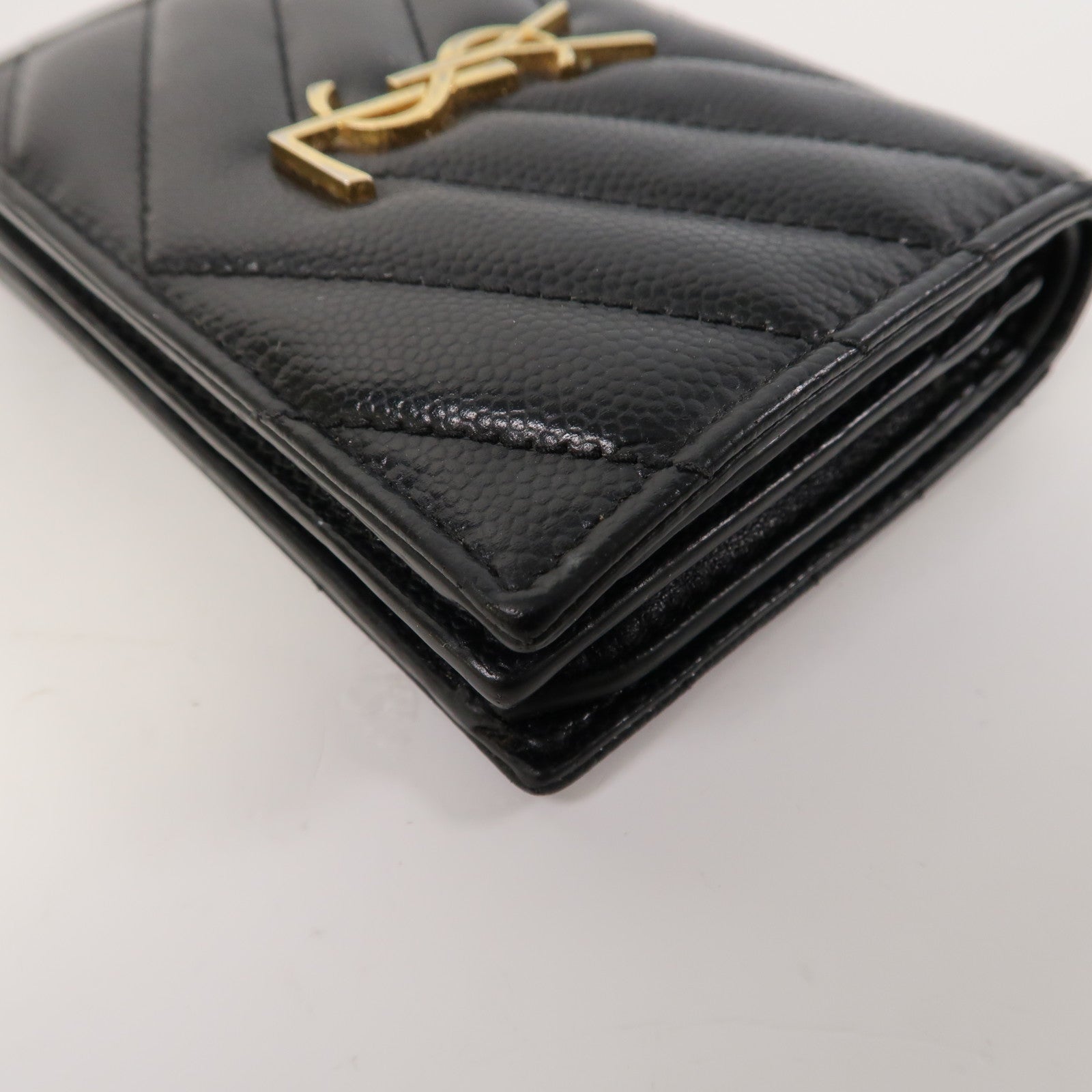 SAINT LAURENT 斜紋牛皮皮革Wallet金扣錢包黑色