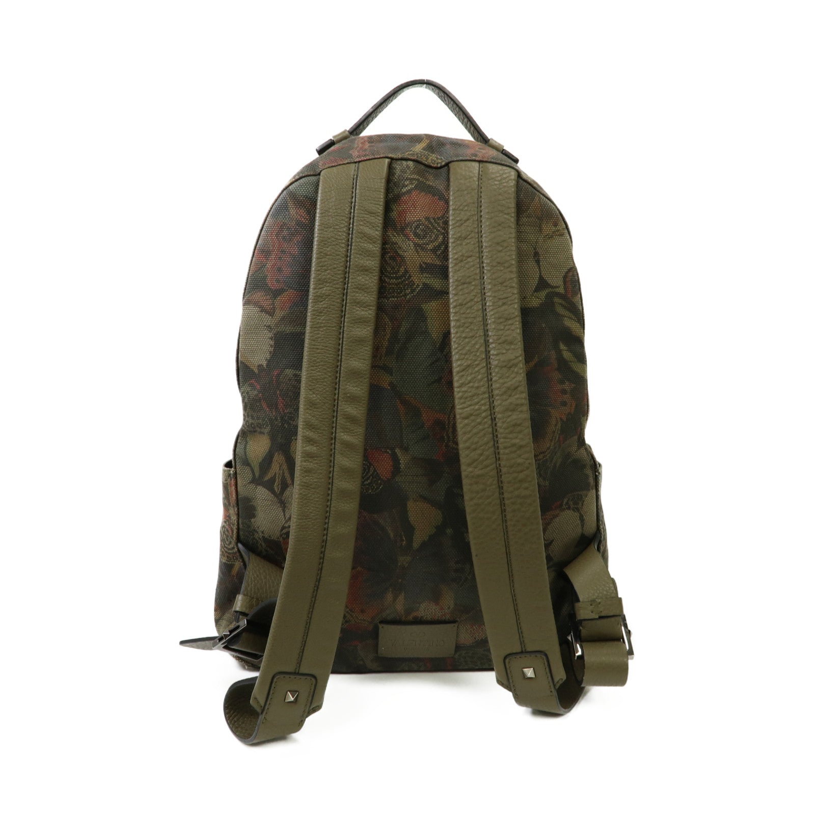 Valentino 帆布Backpack銀扣背包卡其色