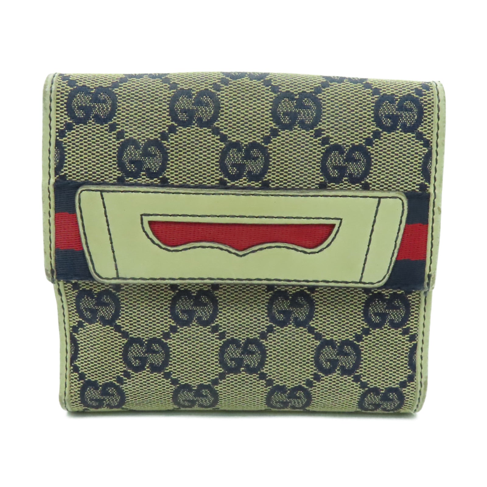 GUCCI 帆布/皮革Wallet金扣錢包白色/藍色