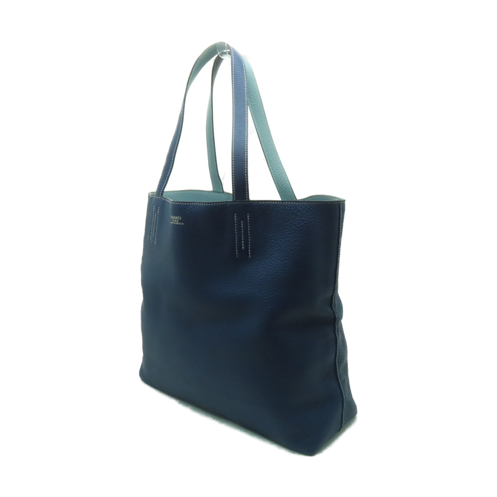 HERMES Clemence皮革Double Sens手挽袋深藍色