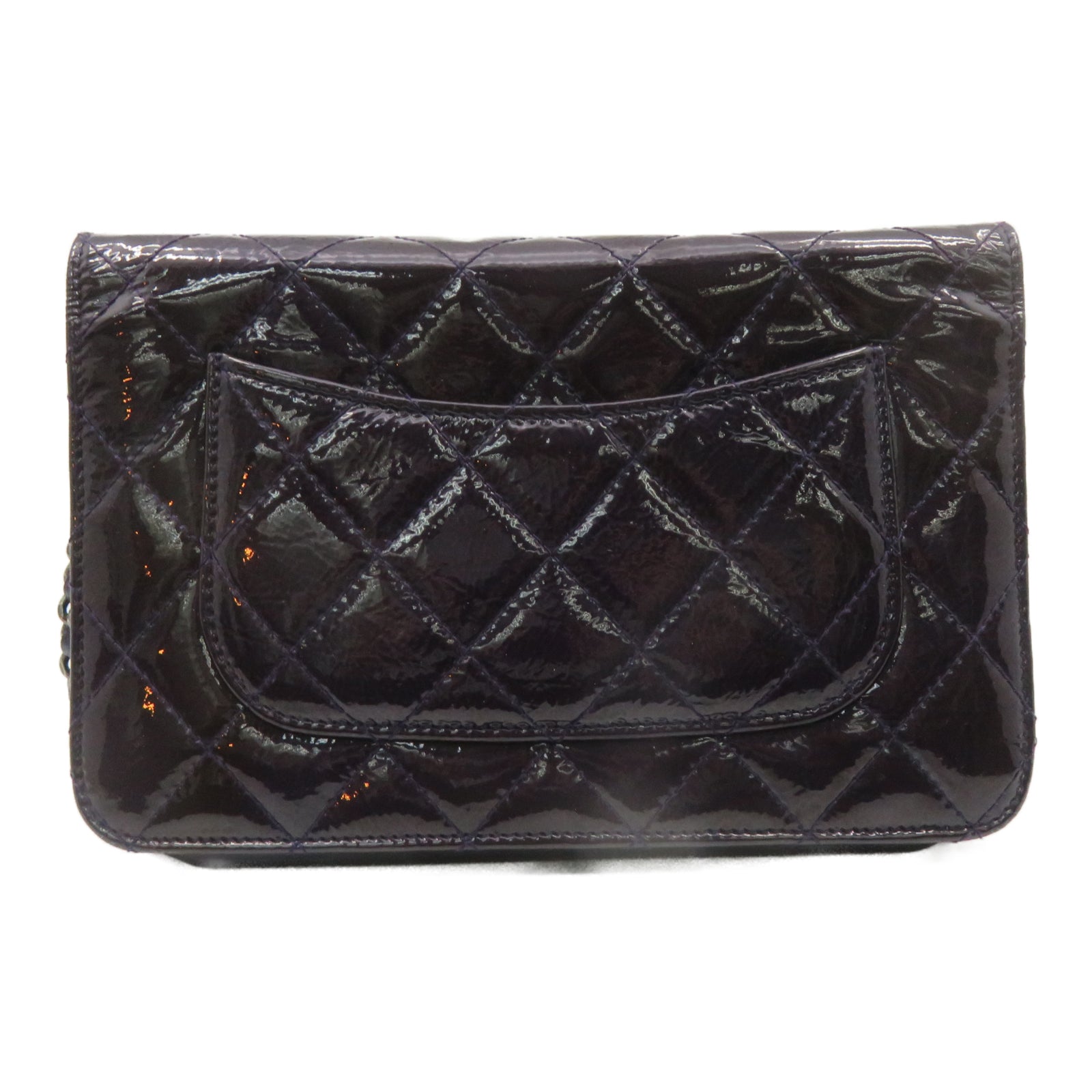 CHANEL 【激减优惠】菱格漆皮皮革2.55 Wallet on Chain银扣链带肩背袋紫色