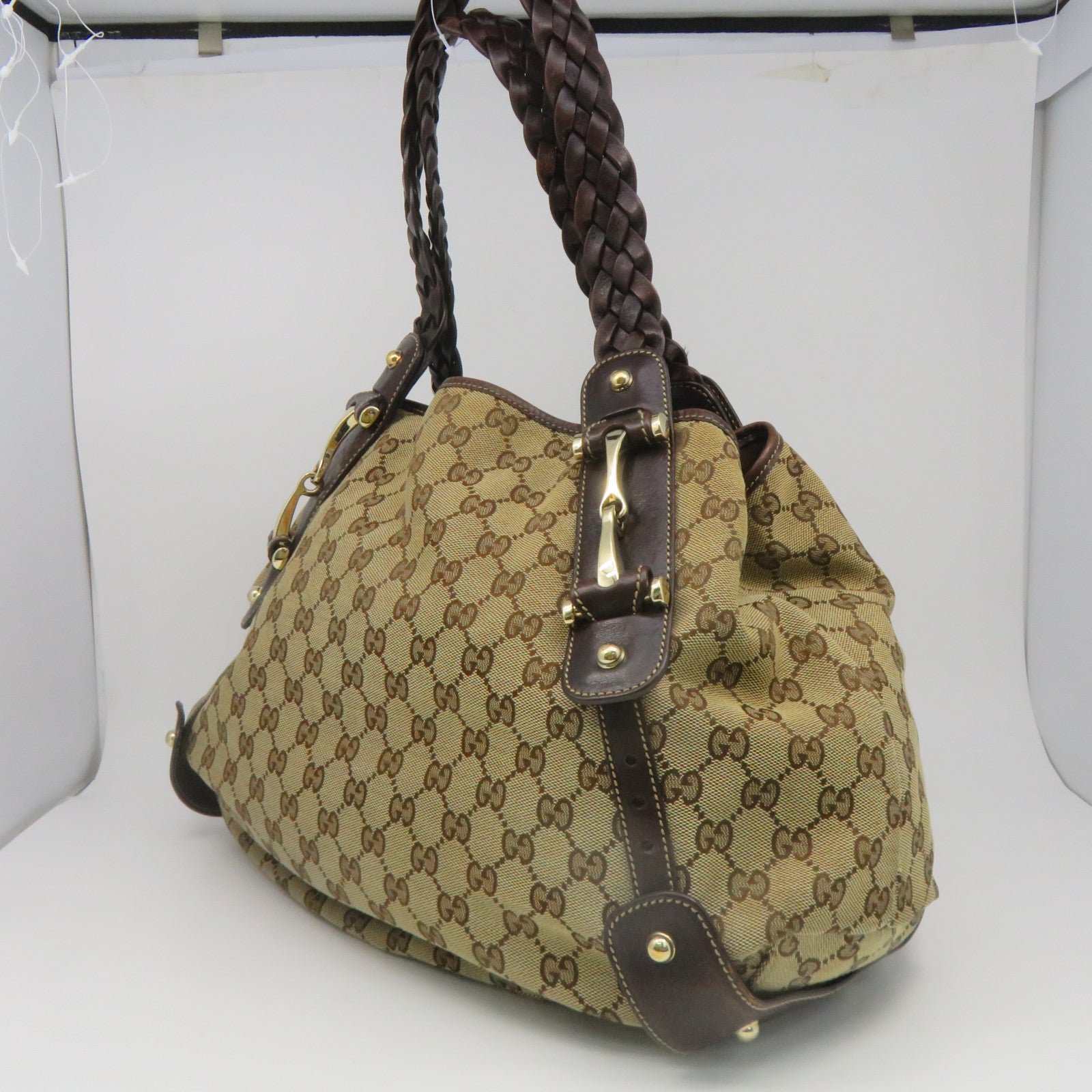 GUCCI 帆布Shoulder Bag金扣肩背袋啡色