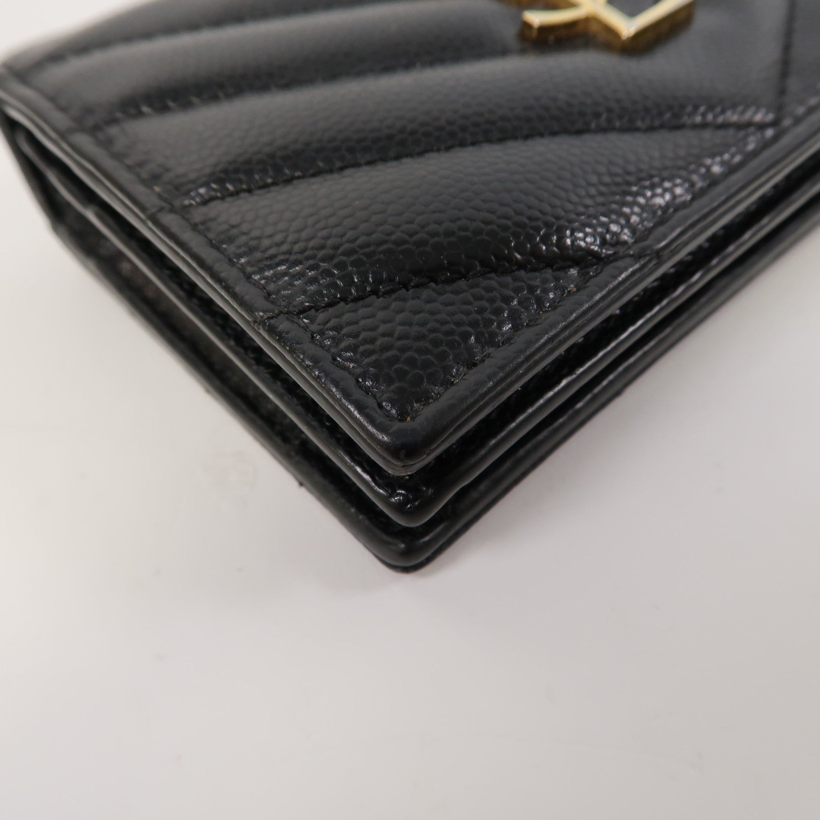 SAINT LAURENT 斜紋牛皮皮革Wallet金扣錢包黑色