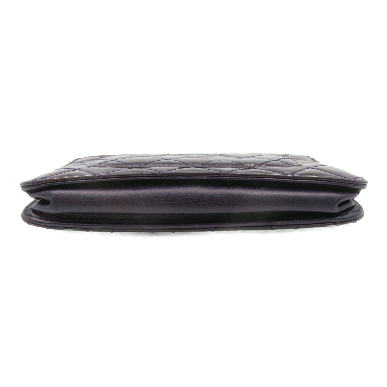 CHANEL 【激减优惠】菱格漆皮皮革2.55 Wallet on Chain银扣链带肩背袋紫色