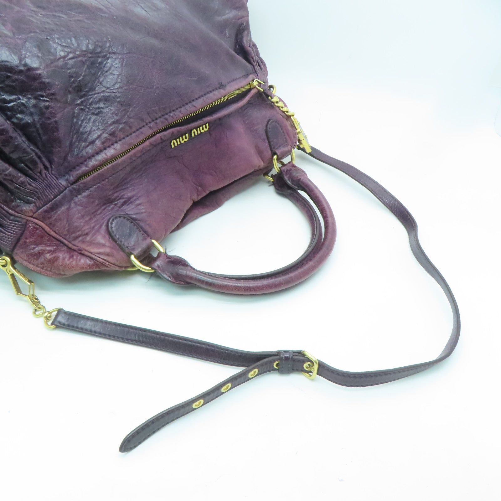 Miu Miu 牛皮皮革Shoulder Bag金扣手挽肩背兩用袋紫色