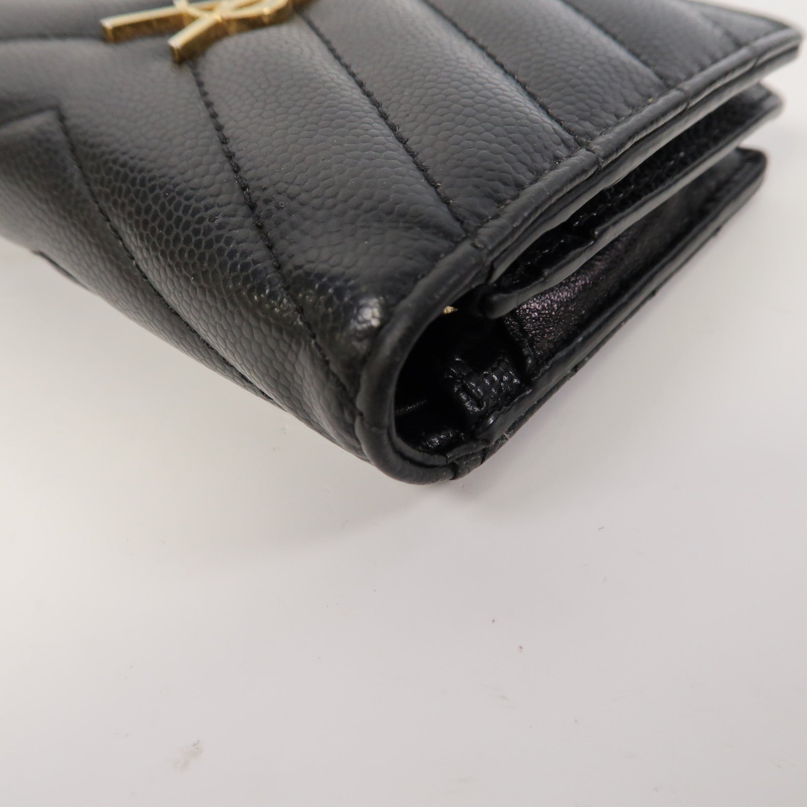 SAINT LAURENT 斜紋牛皮皮革Wallet金扣錢包黑色