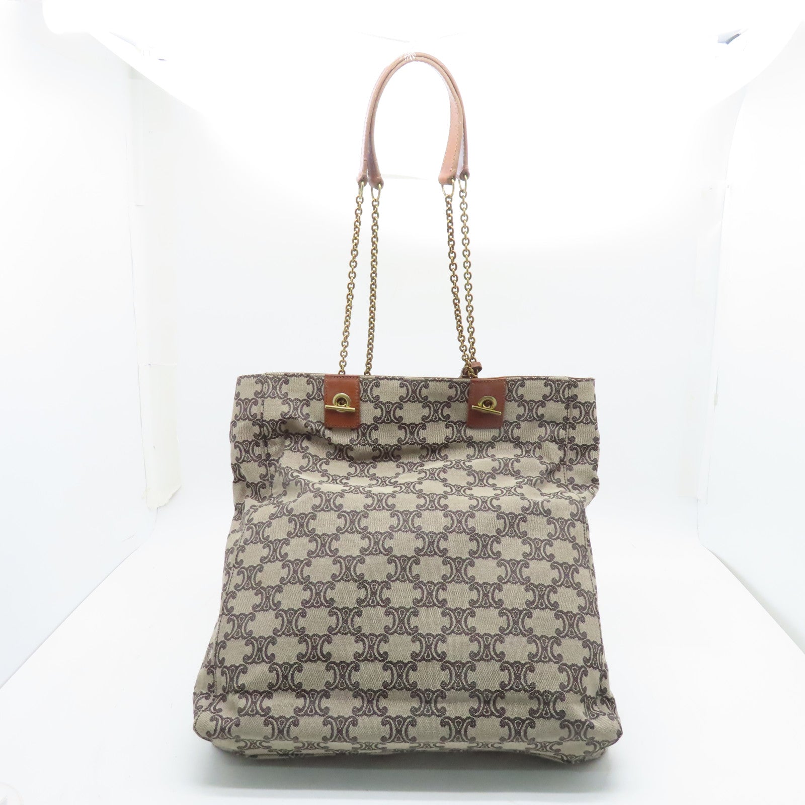 CELINE 帆布Shopper金扣鏈帶肩背袋啡色