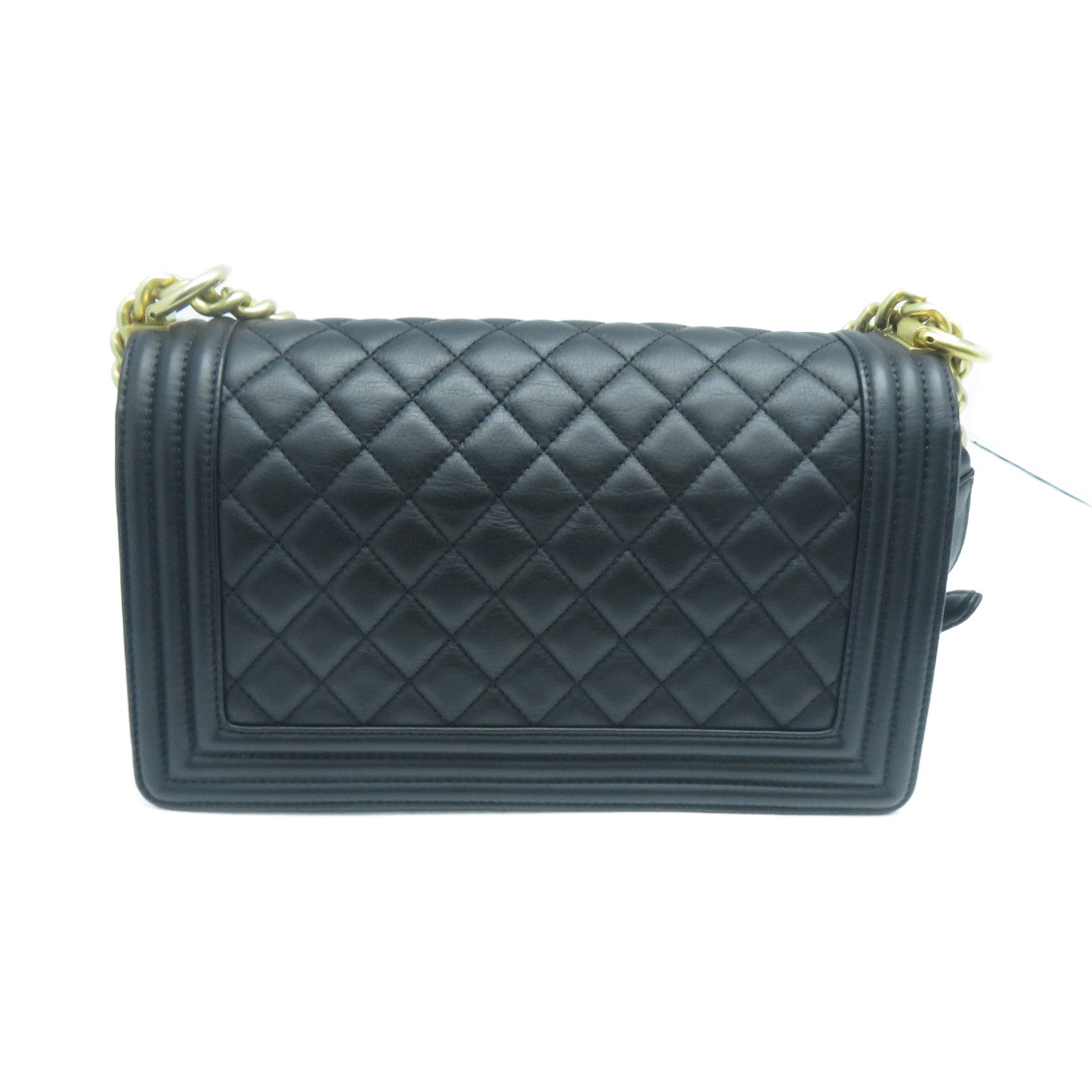 CHANEL 菱格牛皮皮革Boy 25cm金扣鏈帶肩背袋黑色